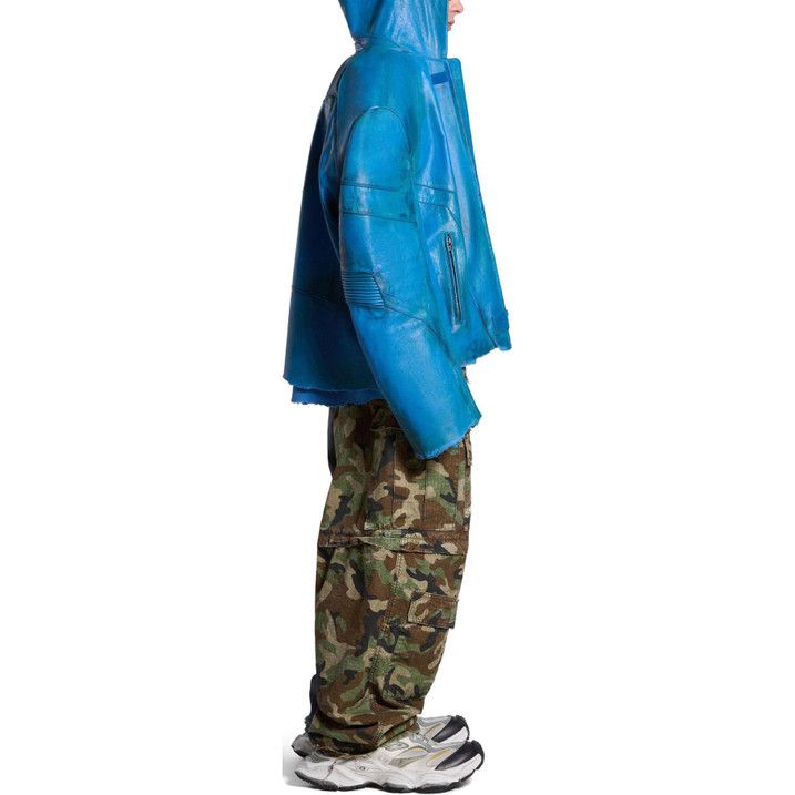 Balenciaga o1w1db10725 Hooded Biker Jacket in Blue Size US S / EU 44-46 / 1 - 5 Thumbnail