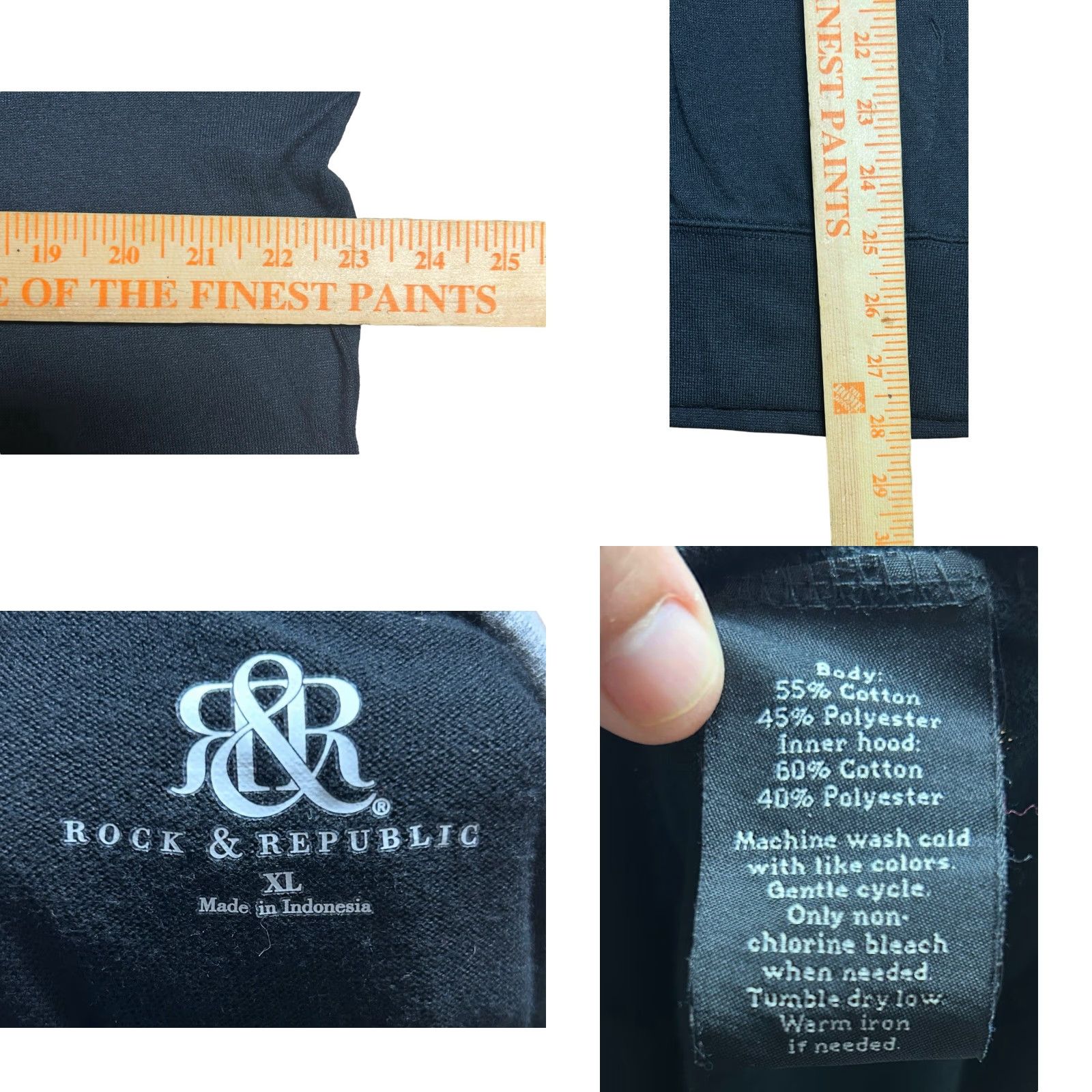 Vintage Rock & Republic Men’s Hooded Pullover XL Long Sleeve Shirt Black Cotton Blend Knit Crew Neck RegularFit Sports Walking Theme Rock & Republic Brand Men Size US XL / EU 56 / 4 - 8 Thumbnail