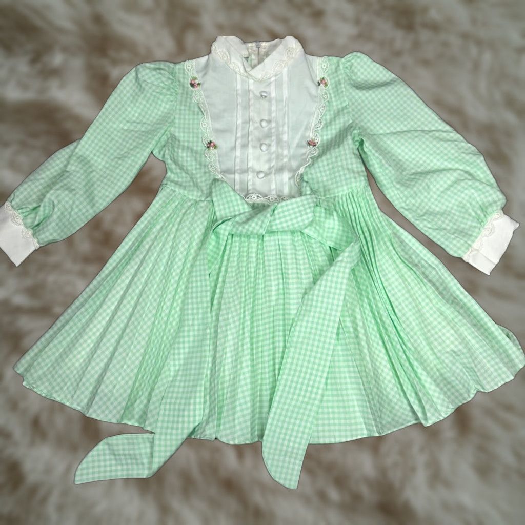 Vintage Vtg Beautique Chris Lynch Long Sleeve Green Gingham Check Dress Sz 6 Tie Waist Girls Size US S / EU 44-46 / 1 - 1 Thumbnail