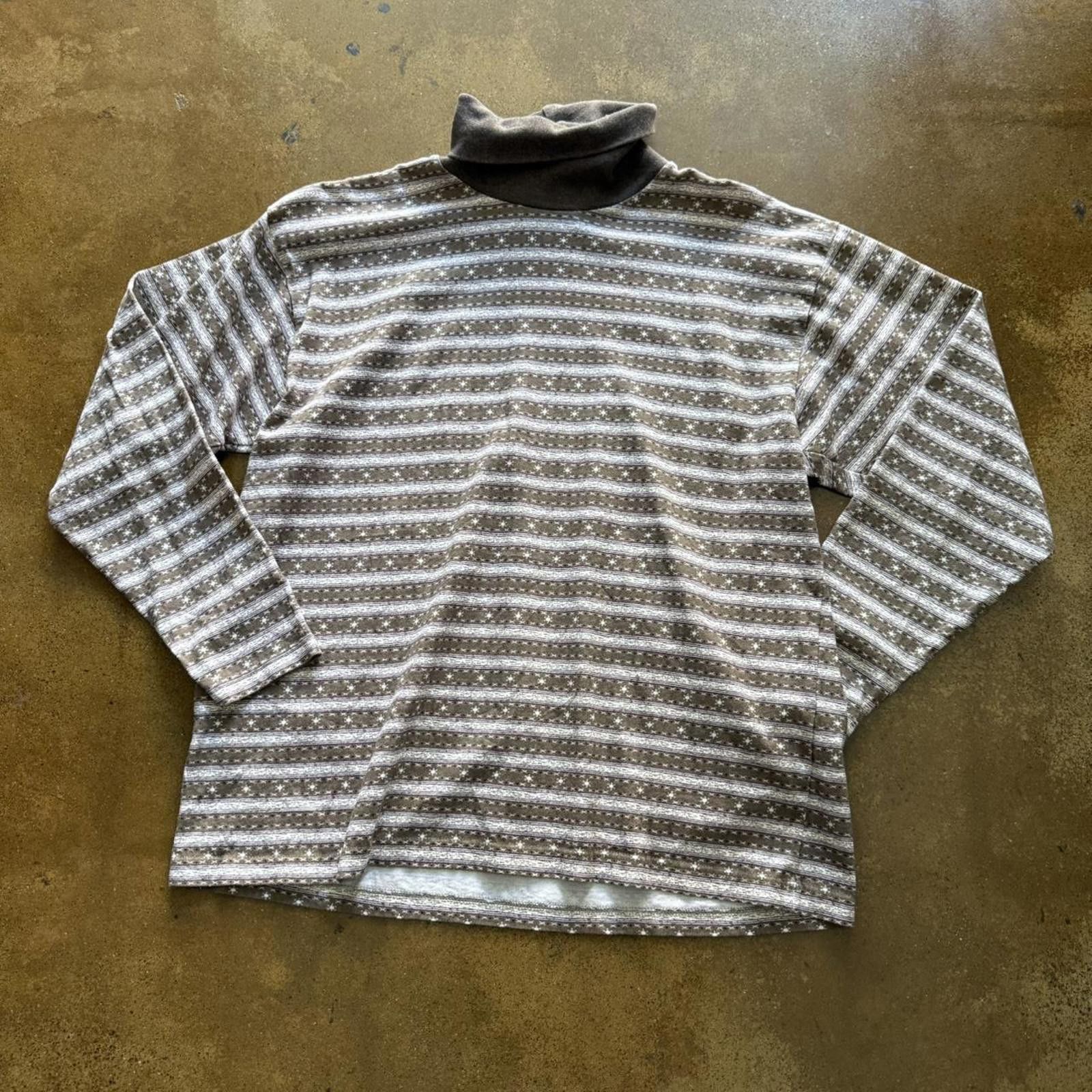 Northern Reflections Vintage Brown Pattern Turtleneck Tee Size XL / US 12-14 / IT 48-50 - 2 Thumbnail