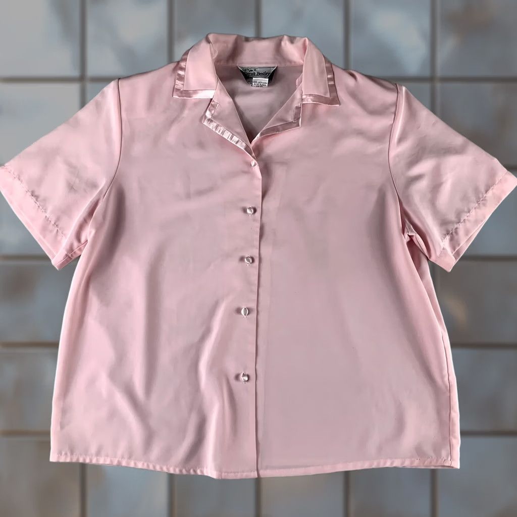 Pinko SARAH BENTLEY PINK BUTTON UP SHIRT WOMENS PL SHORT SLEEVE COLLAR (SHOULDER PADS) Size L / US 10 / IT 46 - 1 Thumbnail