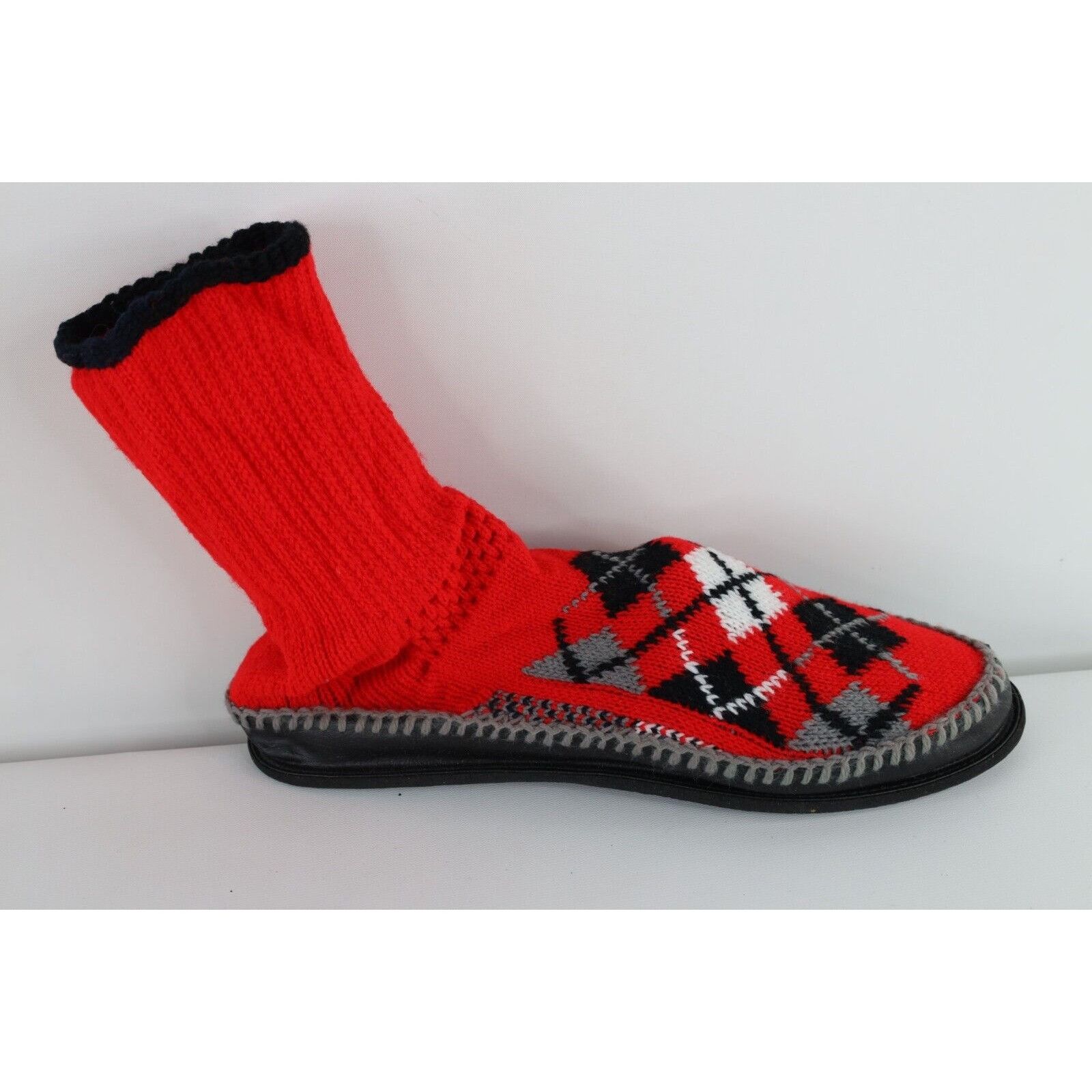 Vintage Deadstock Vintage 60s 70s Crochet Argyle Knit Slippers Size US 12 / EU 45 - 4 Thumbnail