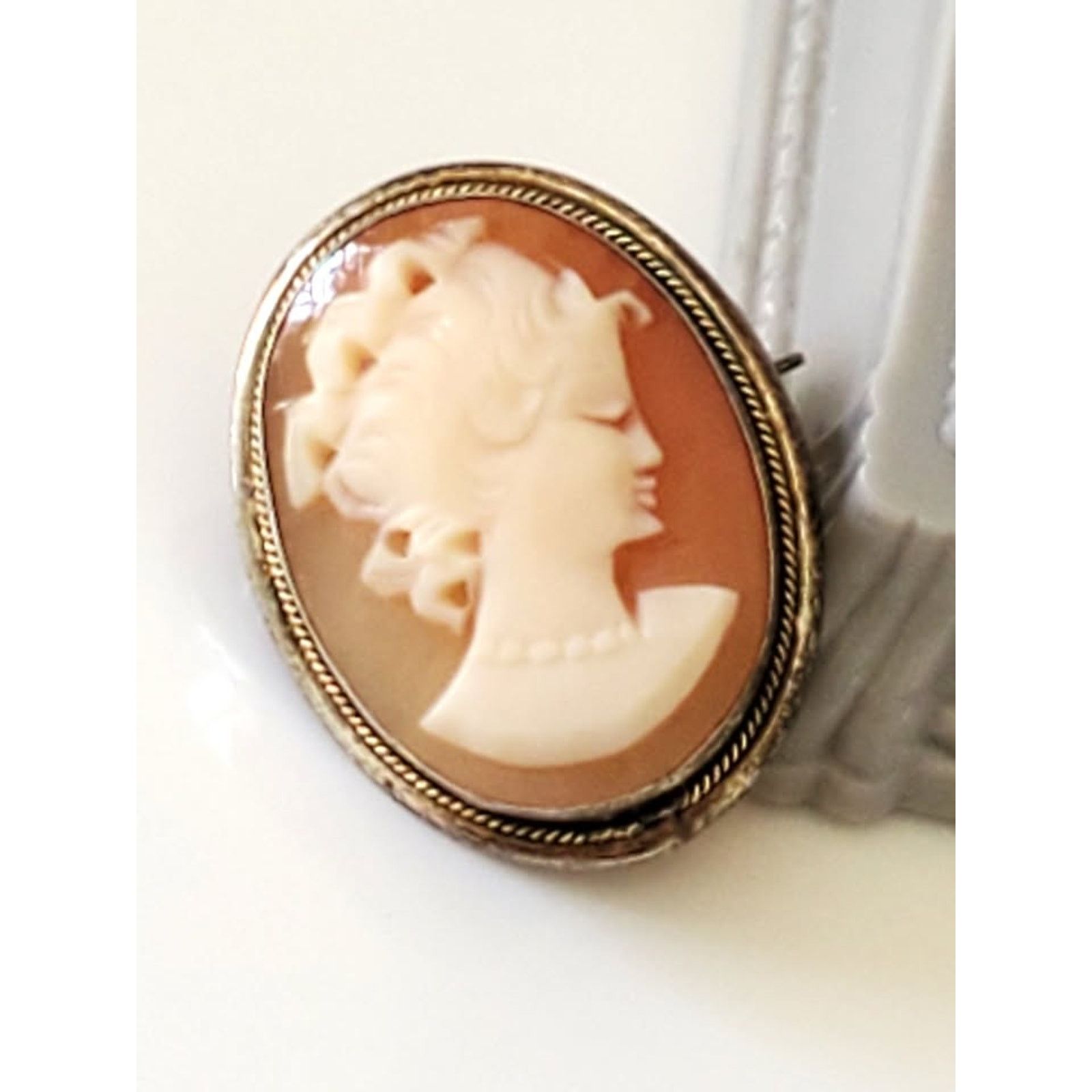 Other Vintage 800 Silver Shell Cameo Victorian Lady Brooch Pendant Size ONE SIZE - 1 Thumbnail