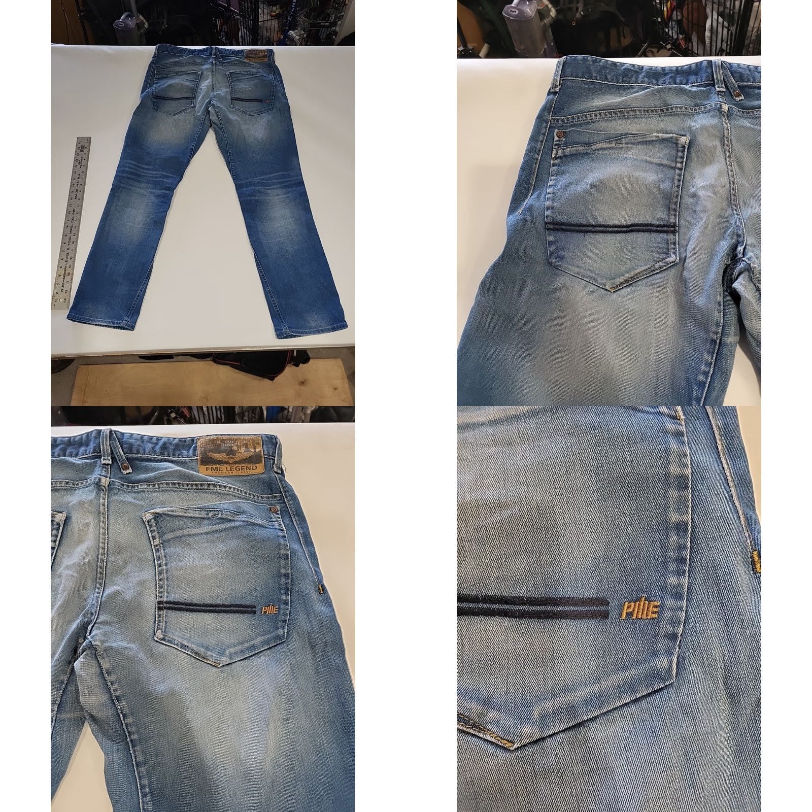 Vintage PME Legend Bare Metal Jeans Button Fly Blue Denim 38x34 Men Regular Straight 6-Pocket Whiskering Size US 38 / EU 54 - 9 Thumbnail