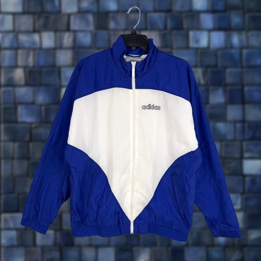 Adidas adidas Jacket Mens Medium Blue White Full Zip Track Trefoil Logo Windbreaker Size US M / EU 48-50 / 2 - 1 Thumbnail