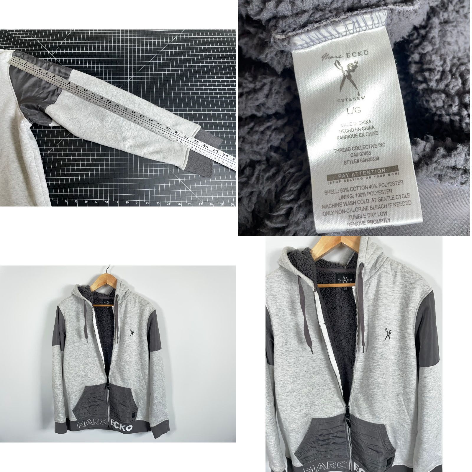 Vintage Ecko Hoodie Mens Large Heather Gray Zip Up Sherpa Lined Full Zip Sweatshirt Y2K VTG Size US L / EU 52-54 / 3 - 8 Thumbnail