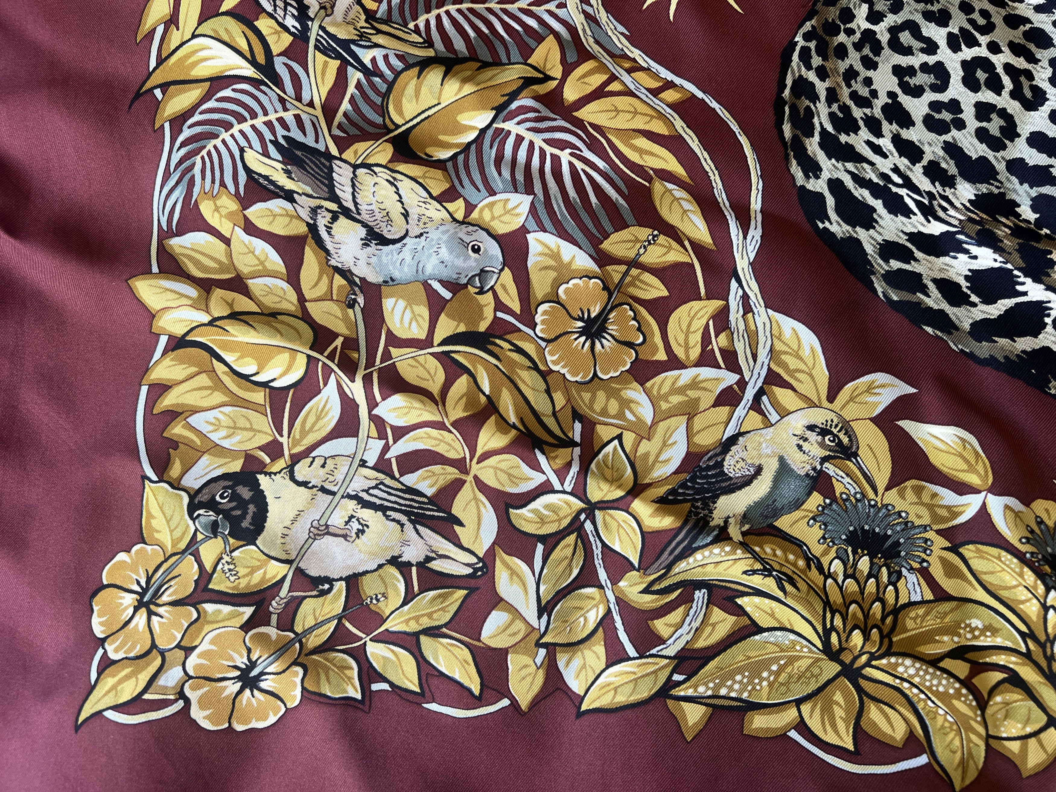 Hermes Vintage Hermès Jungle Love Maroon Scarf Carre 90 With Box Size ONE SIZE - 6 Thumbnail