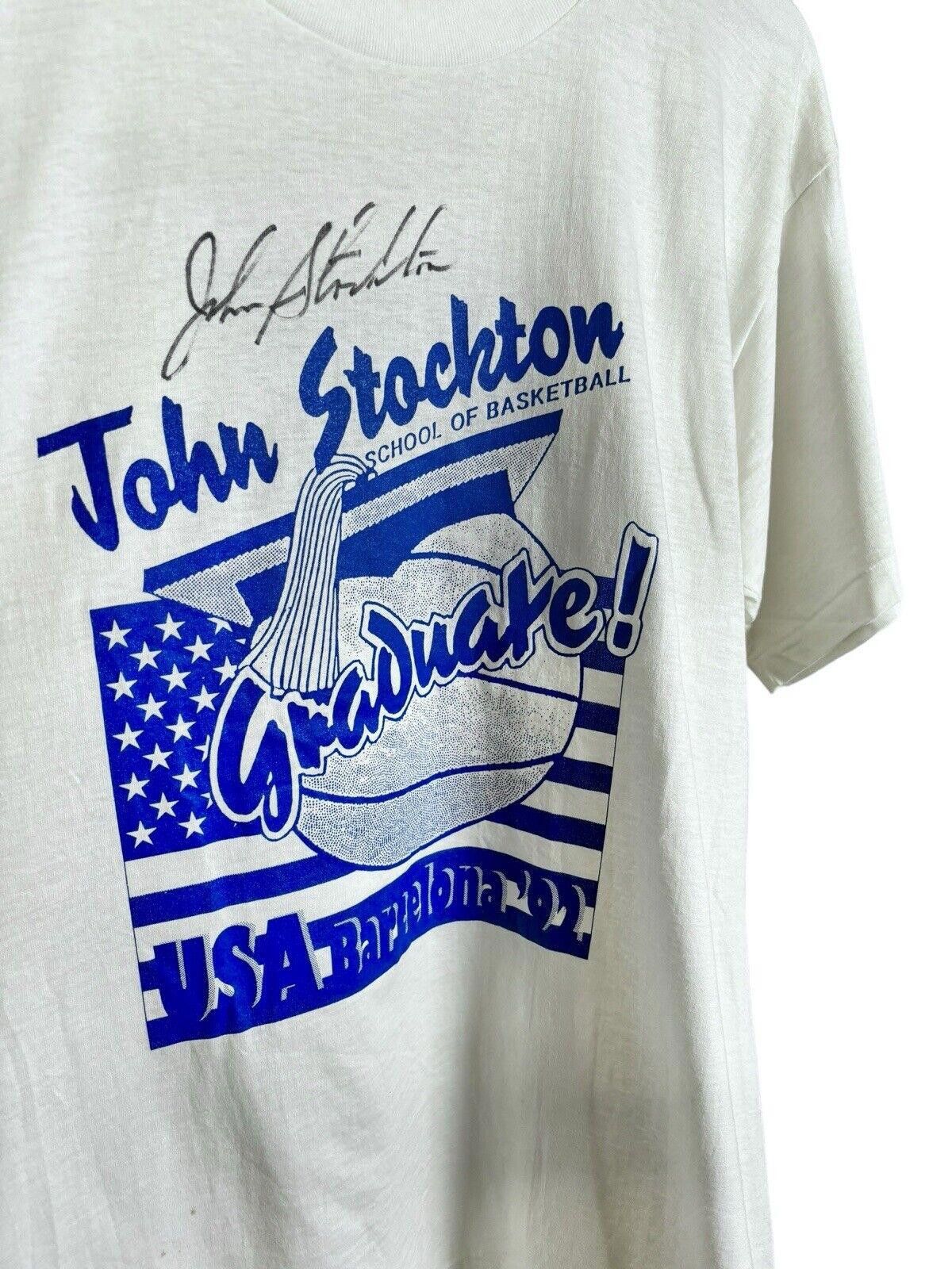 Nike Vintage Nike John Stockton Barcelona Autographed T-shirt XL Size US XL / EU 56 / 4 - 3 Thumbnail