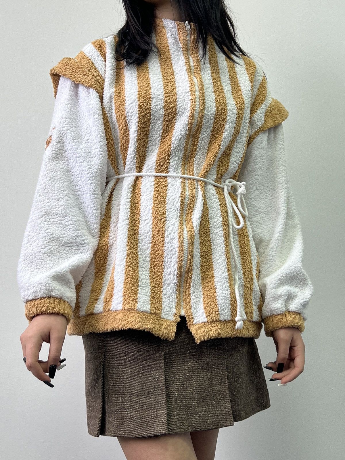Burberry × Vintage 90s Crazy Burberry towel teddy zip jacket Size ONE SIZE - 1 Thumbnail