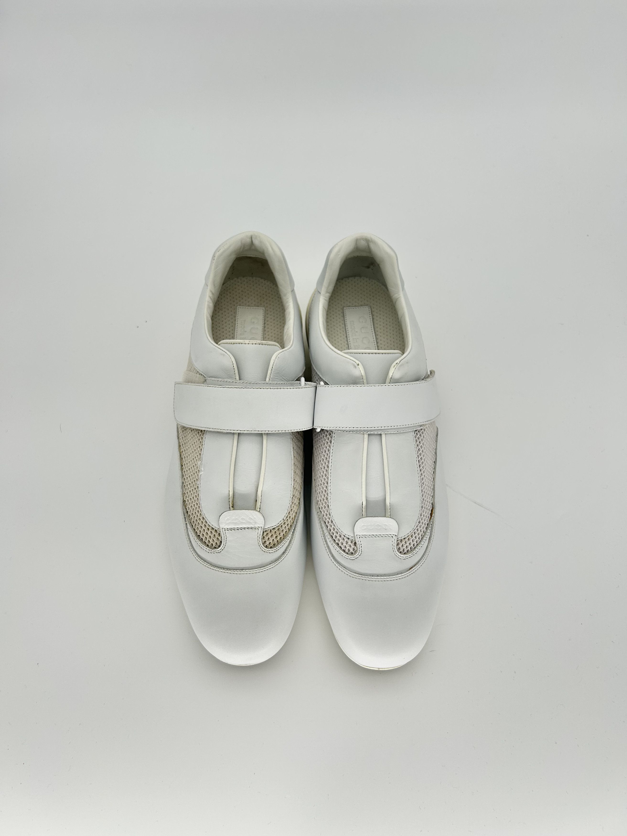 Gucci GUCCI White Leather & Fabric Velcro Strap 'Driver' Sneaker Size US 12 / EU 45 - 3 Thumbnail