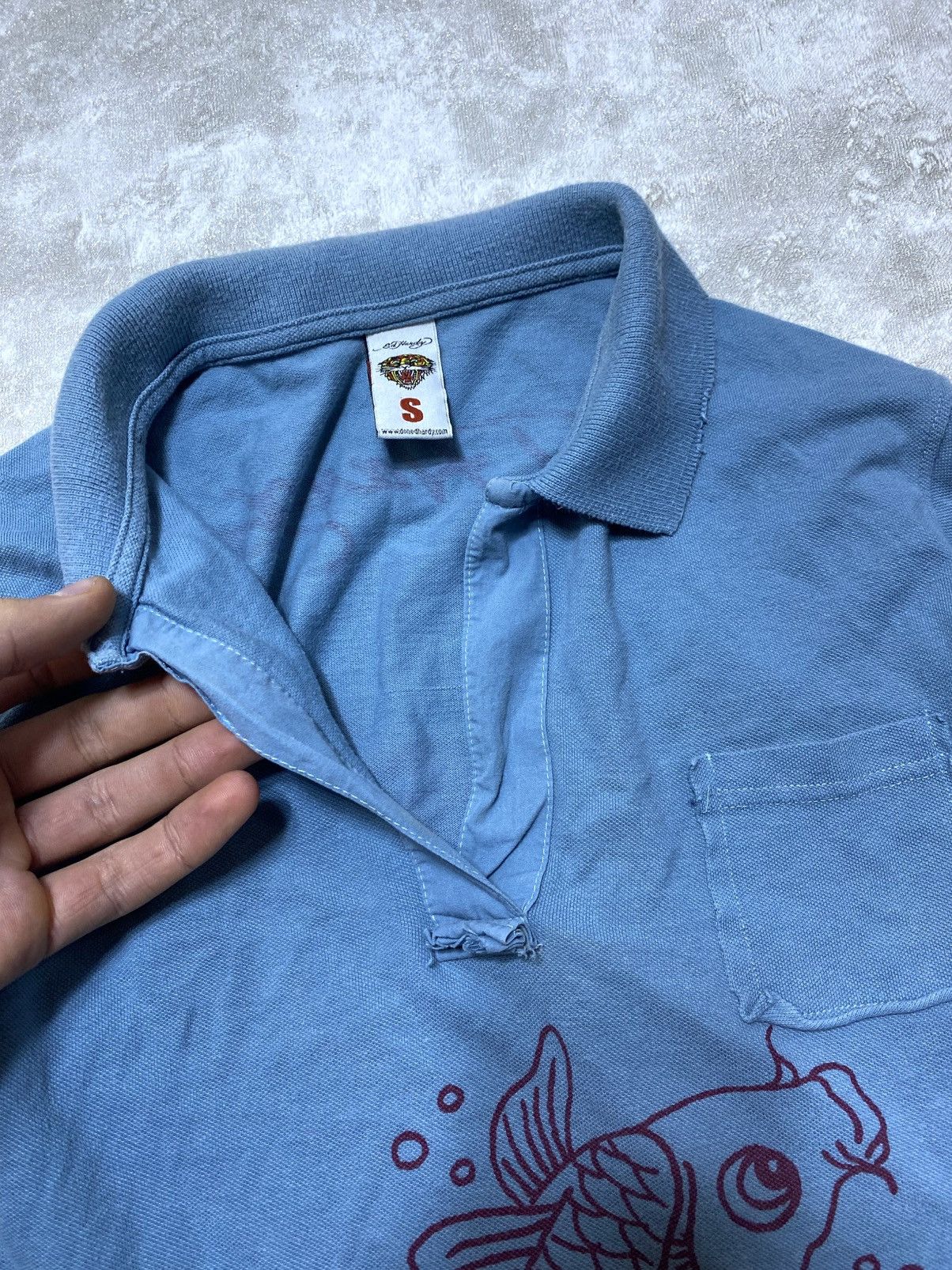 Ed Hardy Vintage Ed Hardy Dragon Graphic Long Sleeve Shirt Blue Y2K Size S / US 4 / IT 40 - 8 Thumbnail