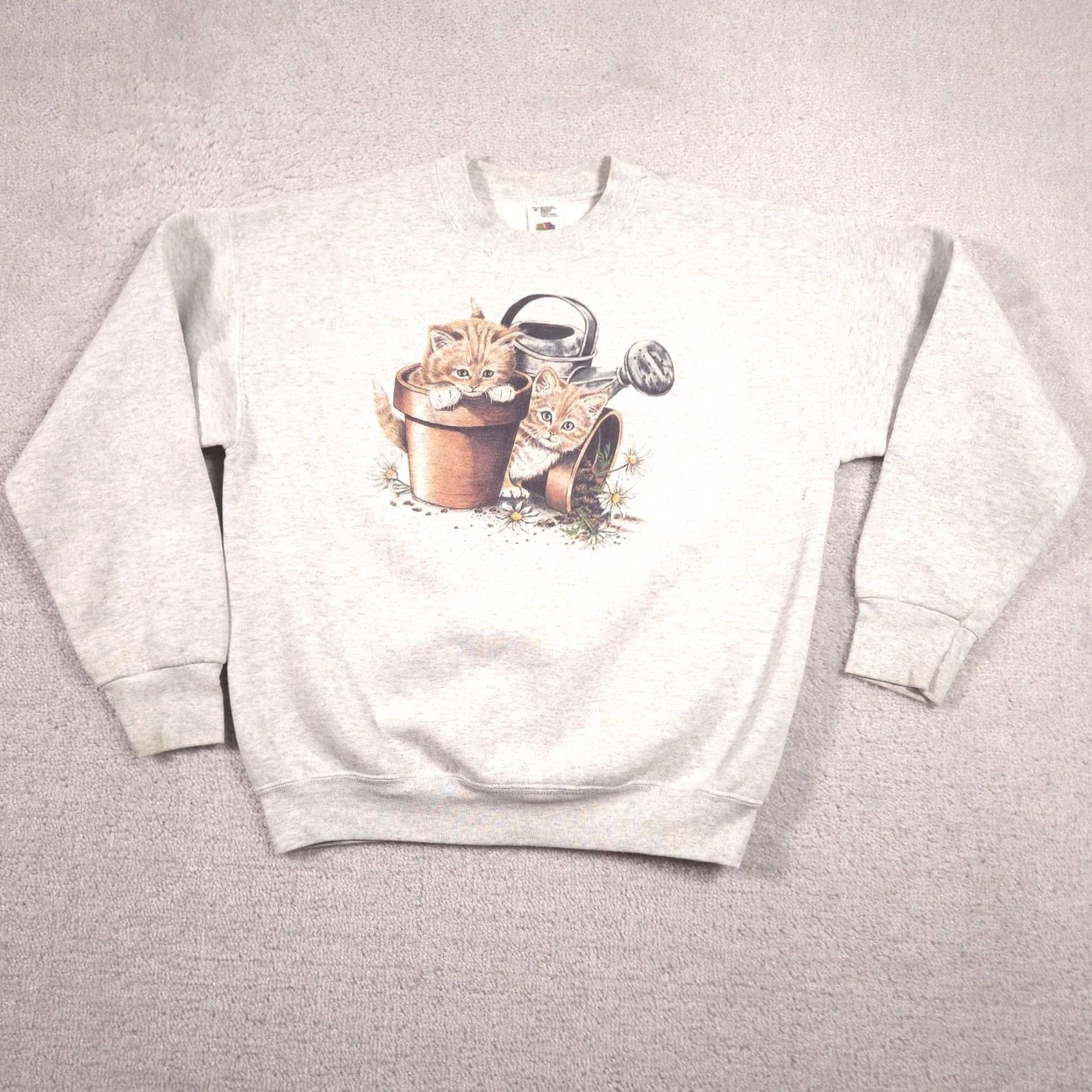Fruit Of The Loom Fruit of the Loom Sweatshirt Womens M Gray Kitten Flower Pots Graphic Size M / US 6-8 / IT 42-44 - 2 Thumbnail