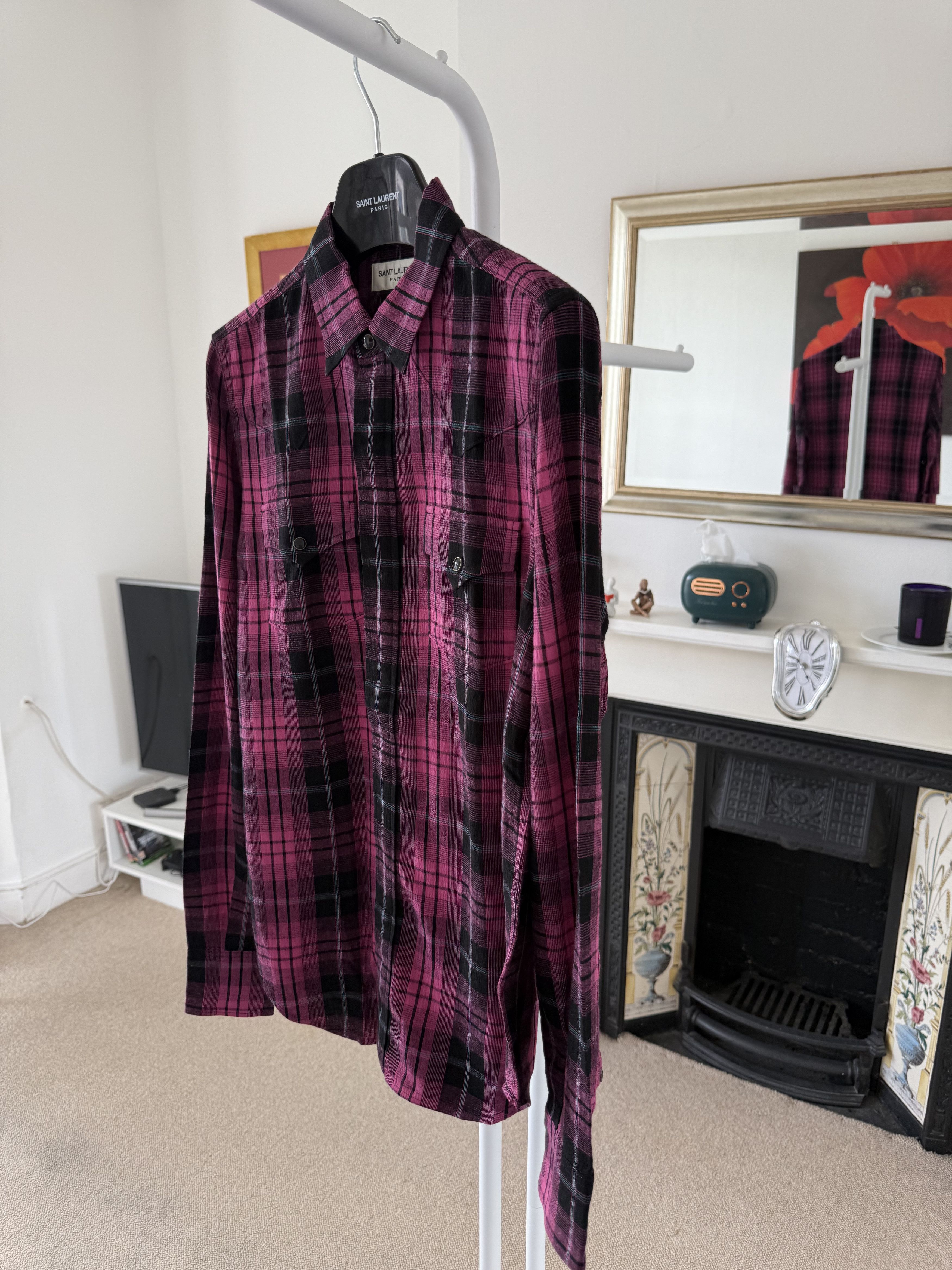 Saint Laurent Paris Saint Laurent Pink Check Shirt Size US S / EU 44-46 / 1 - 5 Thumbnail