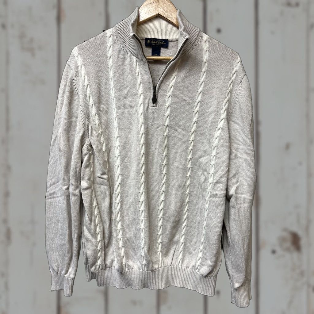 Brooks Brothers Brooks Brothers Sweater XL 1/4 Zip Pullover Men's Ivory Beige Cotton 100% Pima Zipper Logo Long Sleeve Classic Modern Golf Vintage: No Size US XL / EU 56 / 4 - 1 Thumbnail