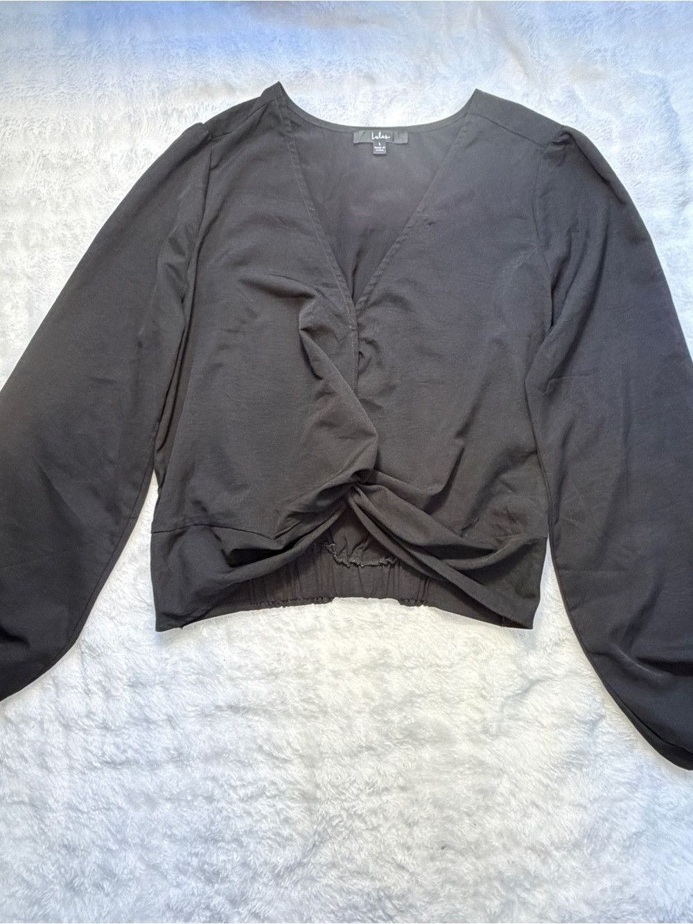 Lulus Twisty Business Black Twist-Front Long Sleeve V-Neck Top Size L / US 10 / IT 46 - 4 Thumbnail
