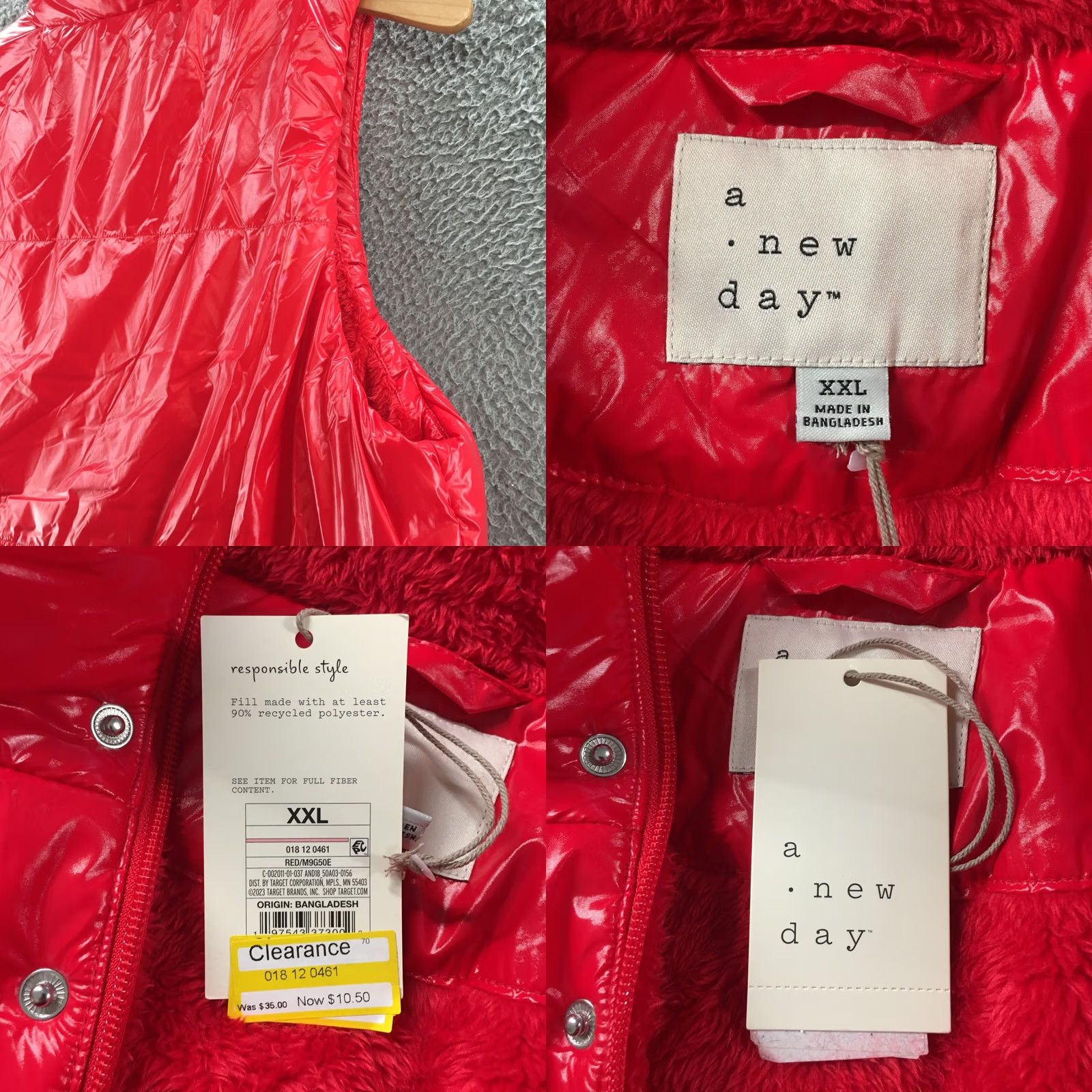 Vintage A New Day Puffer Vest Mens 2XL Red Sleeveless Fuzzy Lined Zip Button New Size US XXL / EU 58 / 5 - 10 Thumbnail