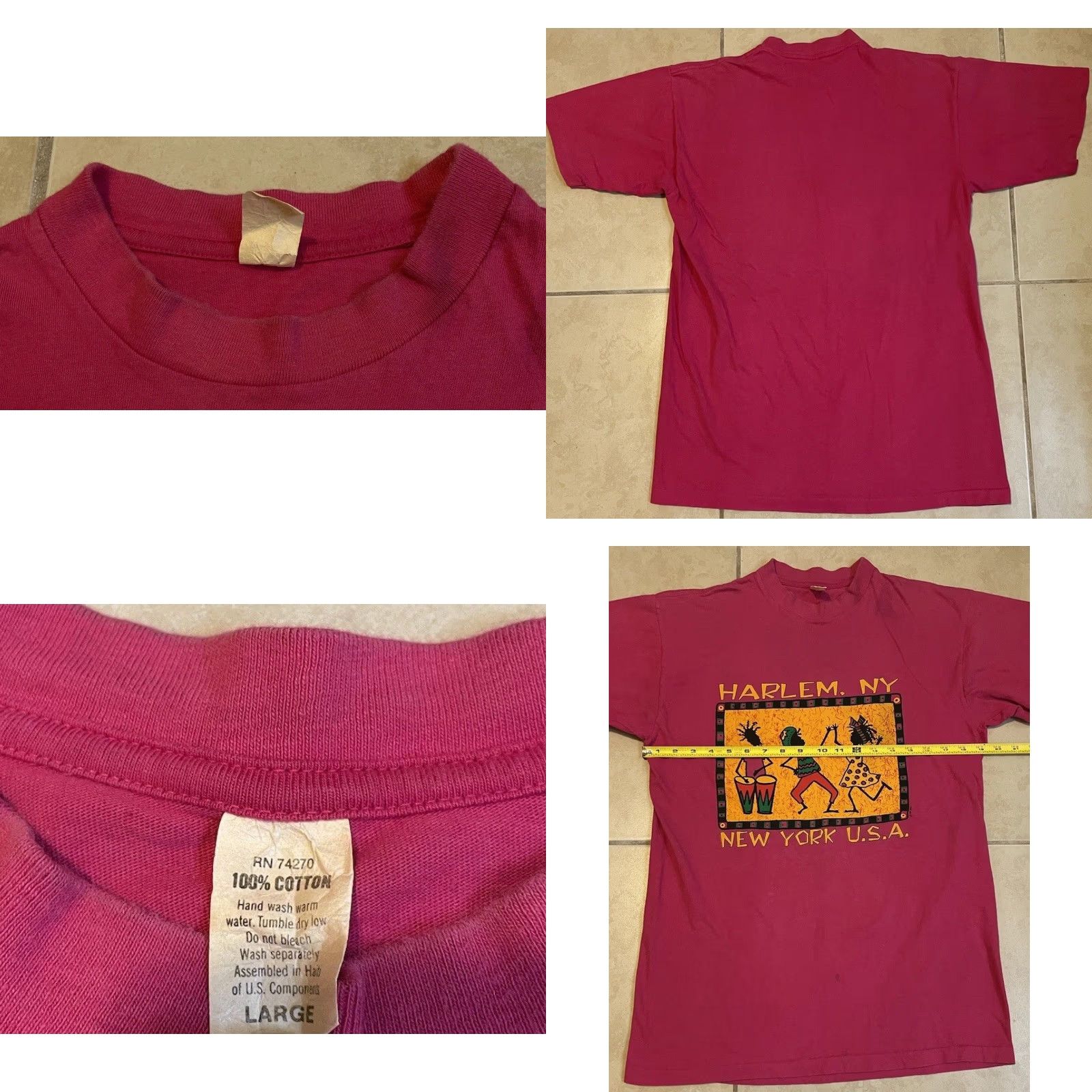 DANCER VINTAGE Harlem New York Faded Shirt L Pink 90s 80s NYC Hip Hop Grunge Single Stitch T-Shirt Men Size US L / EU 52-54 / 3 - 8 Thumbnail
