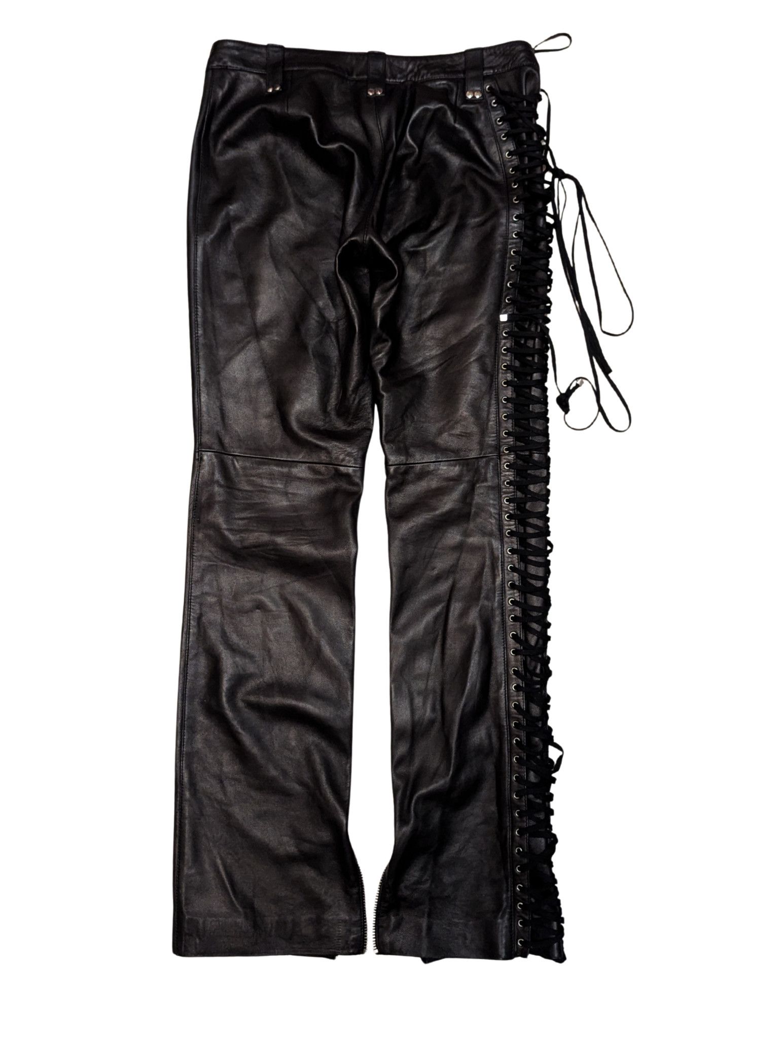 Dolce & Gabbana Vintage Dolce & Gabbana Leather Lace-Up Gothic Pants – Black Size 28" / US 6 / IT 42 - 2 Thumbnail
