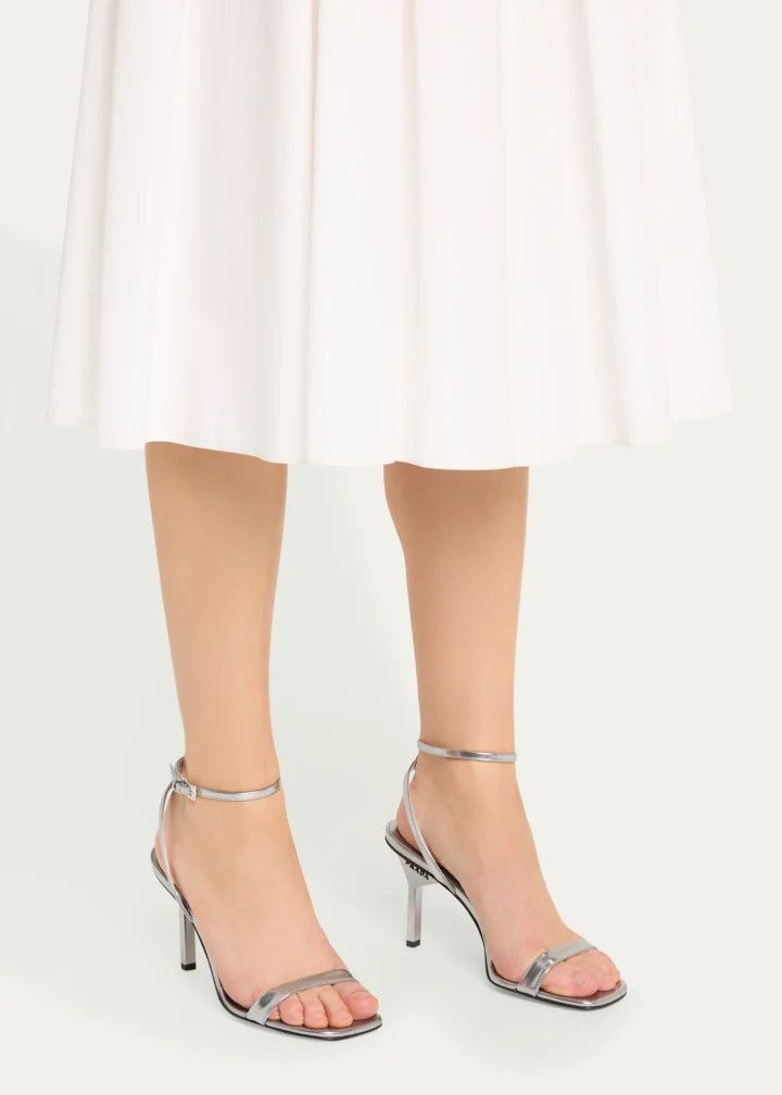 Prada os11x0126 Metallic Ankle-Strap Sandals in Silver Size US 8 / IT 38 - 2 Thumbnail