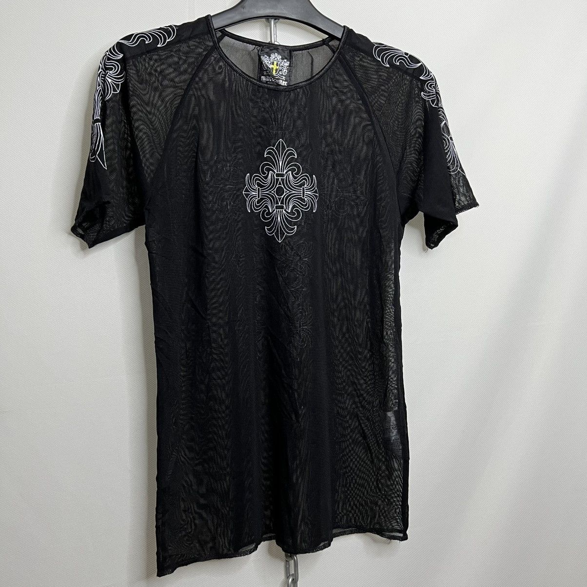Japanese Brand MACARESTER BLACK EMBROIDERED CROSS MESH T-SHIRT Size US M / EU 48-50 / 2 - 8 Thumbnail