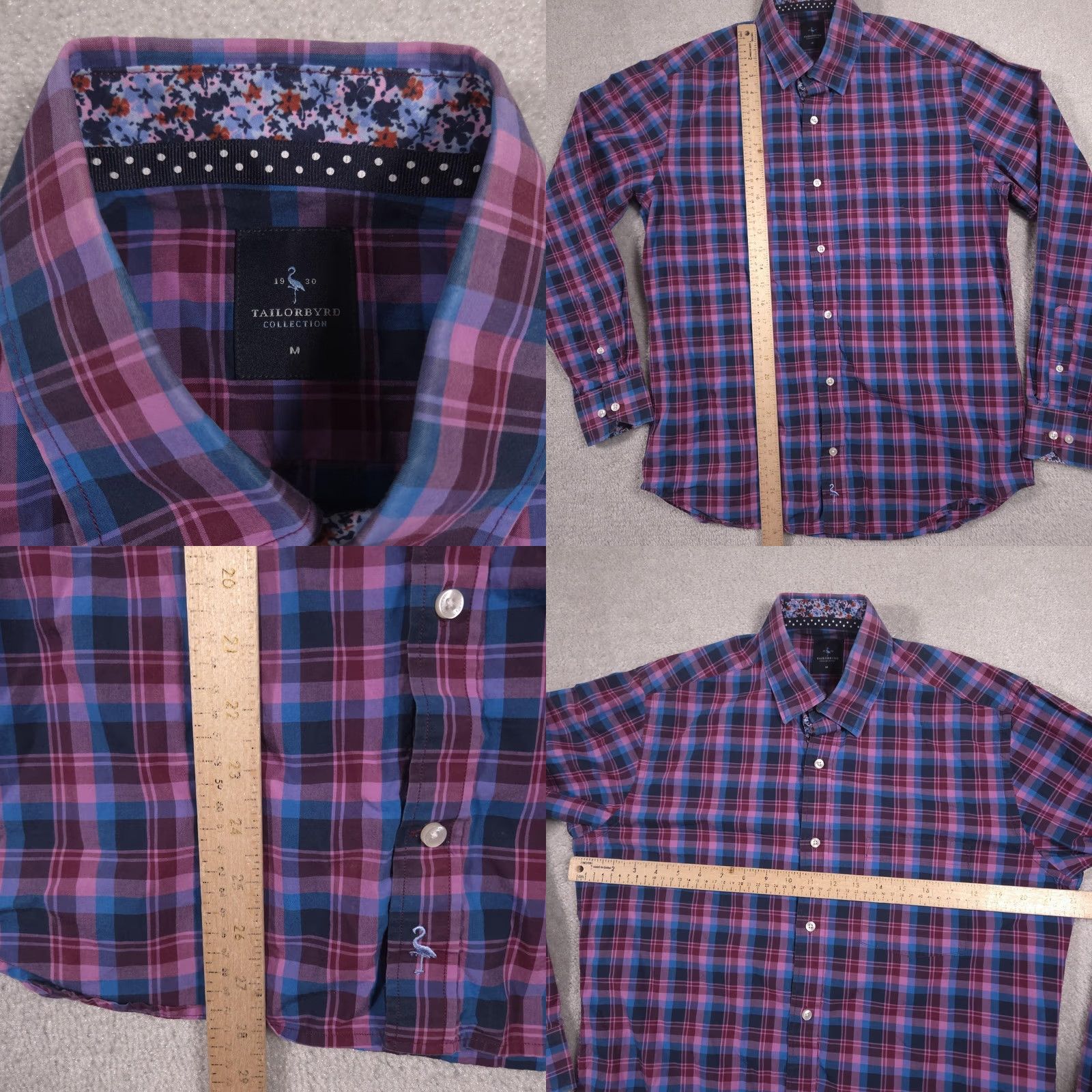 Tailorbyrd TAILORBYRD Shirt Mens M Blue Plaid Flamingo Button Front Long Sleeve Casual Size US M / EU 48-50 / 2 - 8 Thumbnail