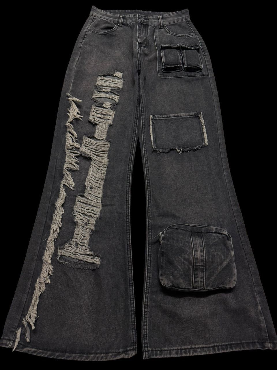 Beauty Beast 💥Insane💥🇯🇵 Mega Flare Dark Jean Baggy Flare Bag Pocket Style Size US 28 / EU 44 - 2 Thumbnail