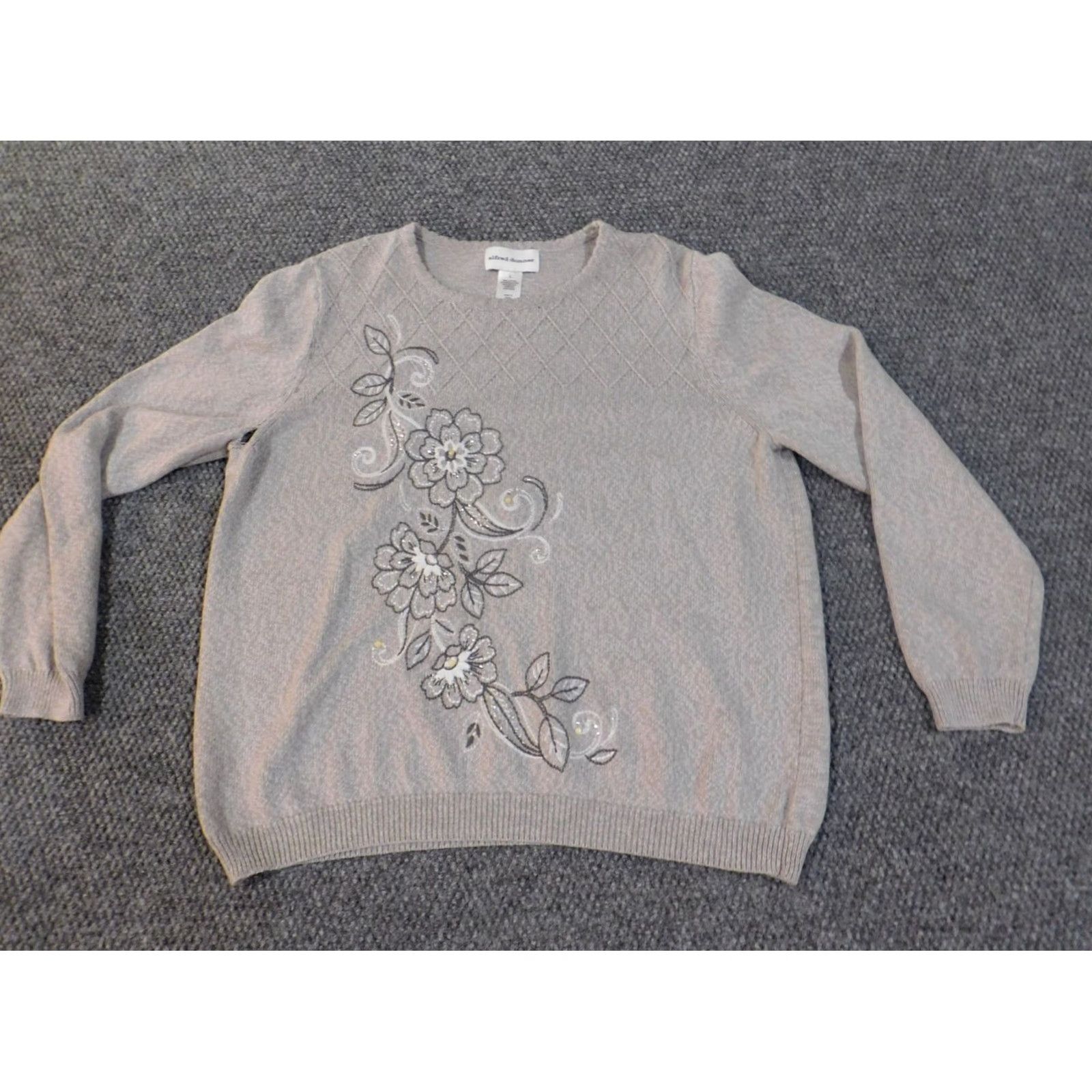Vintage Alfred Dunner Sweater Womens Pullover Crew Neck L Gray Floral Embroidered Knit Cotton Acrylic Raglan Sleeve Modern Vintage: No, Regular Fit Size L / US 10 / IT 46 - 3 Thumbnail