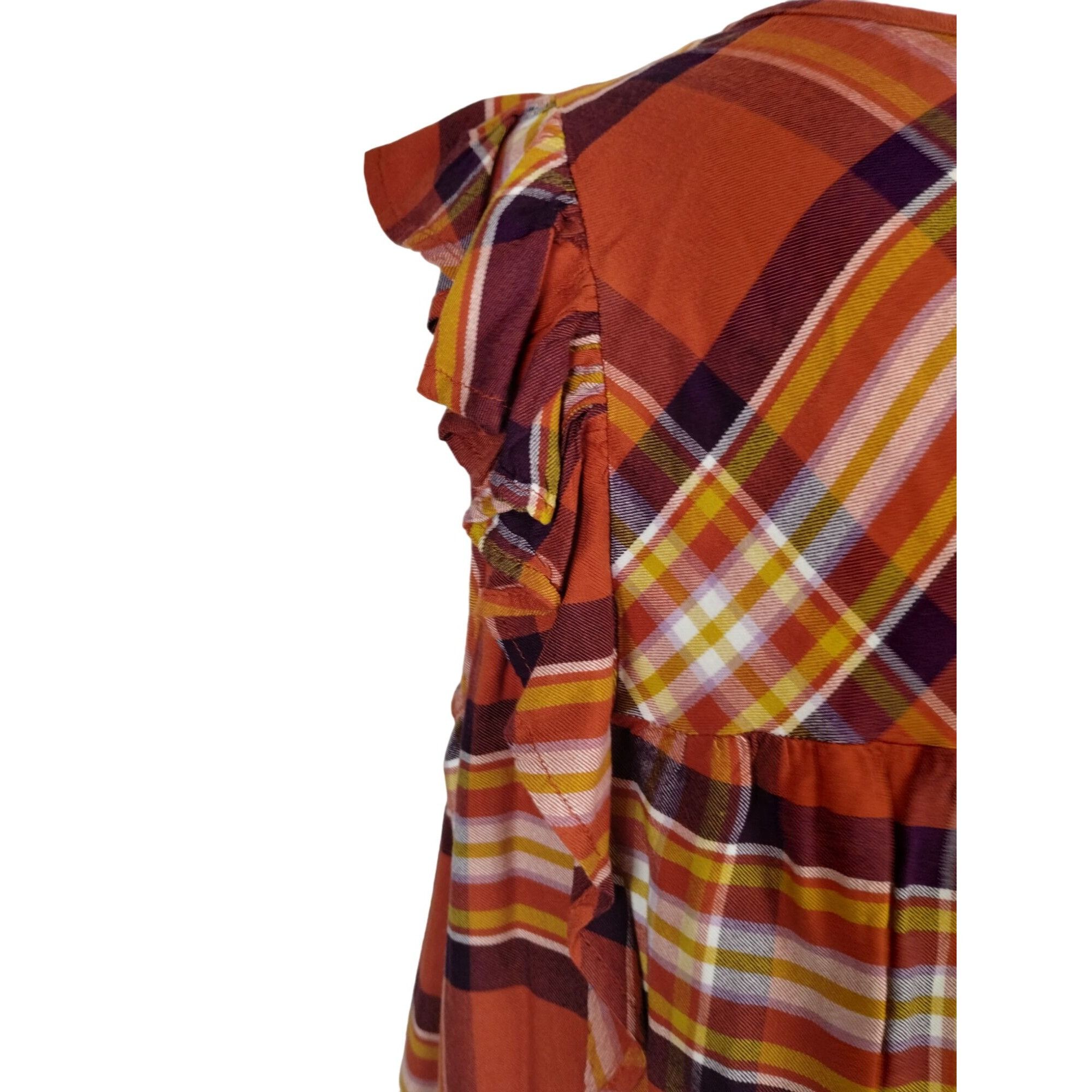 Other Time and Tru Womens XXL Orange and Yellow Plaid Ruffle Sleev Size XXL / US 16-18 / IT 52-54 - 9 Thumbnail