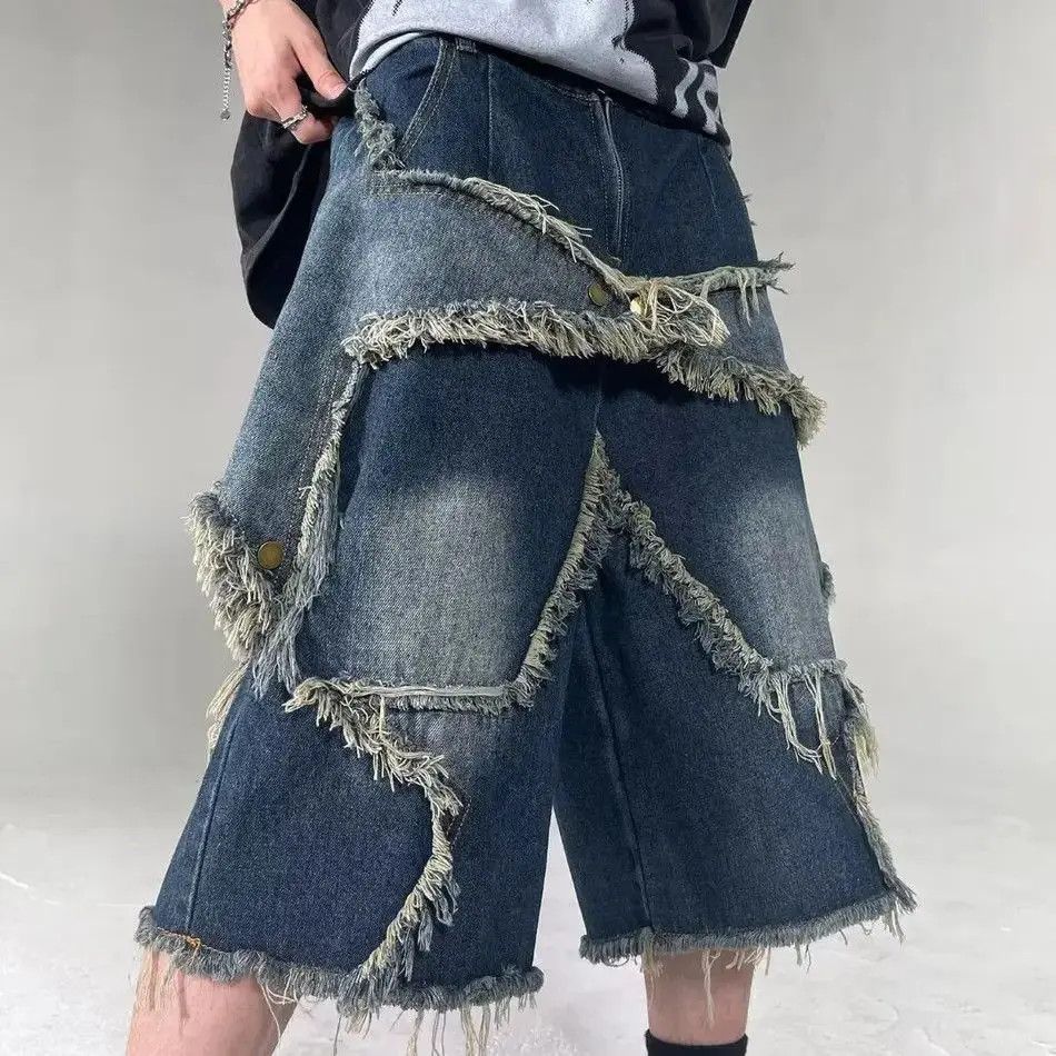 Japanese Brand Retro loose straight leg wide leg denim shorts Size US 32 / EU 48 - 2 Thumbnail