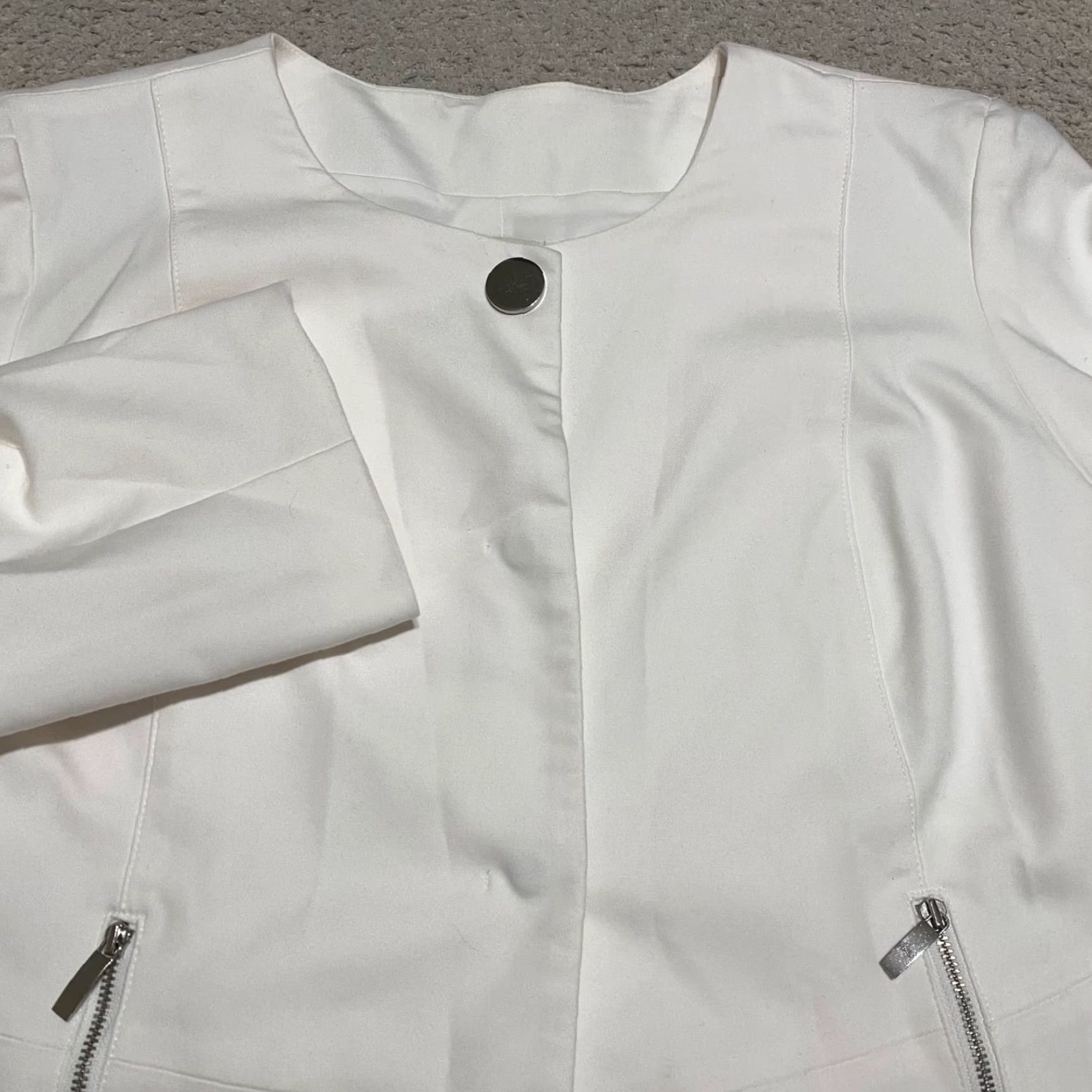 Vintage Chico's Blazer Jacket Women's XL White Collarless Snap Button Zip Pocket Business Size XL / US 12-14 / IT 48-50 - 4 Thumbnail