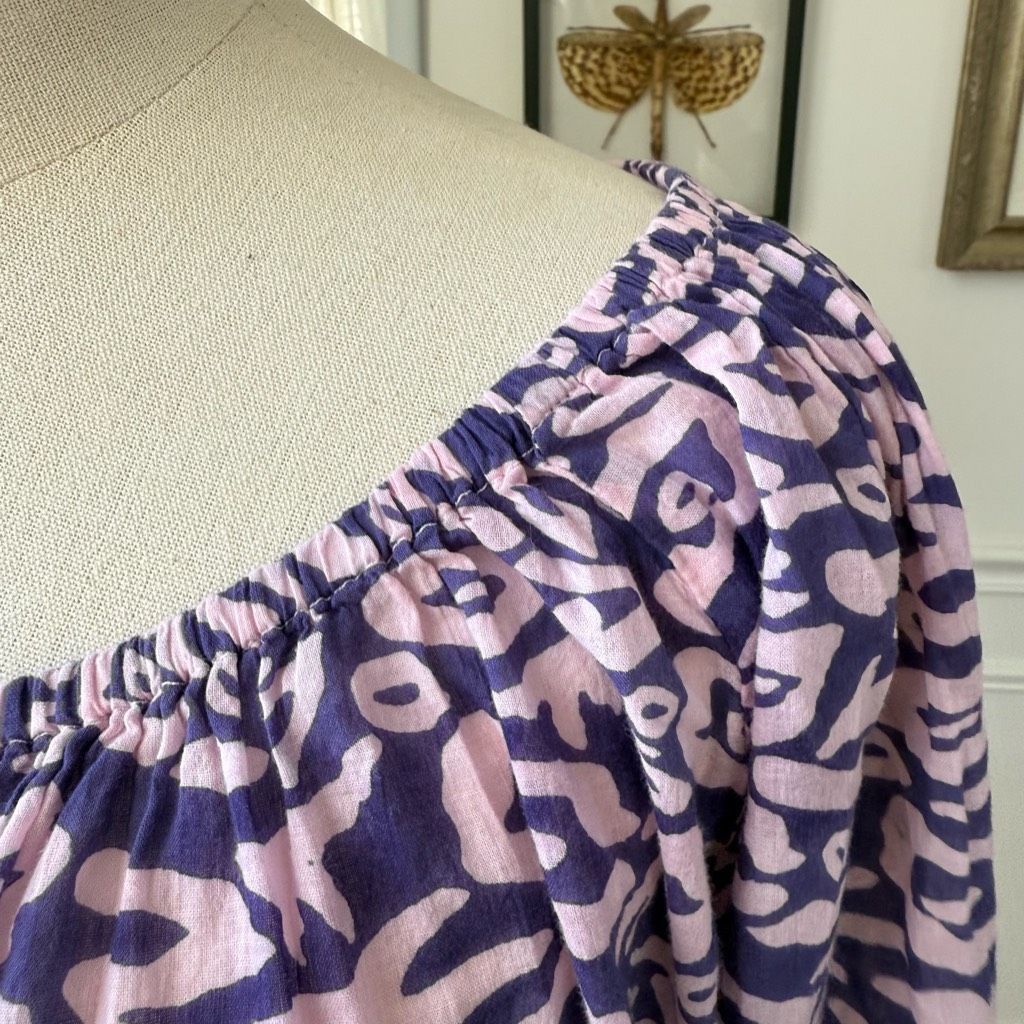 Other Hiho Purple Abstract 3/4 Sleeve Elastic Neck Cuff Shift Dress Cotton M Size M / US 6-8 / IT 42-44 - 5 Thumbnail