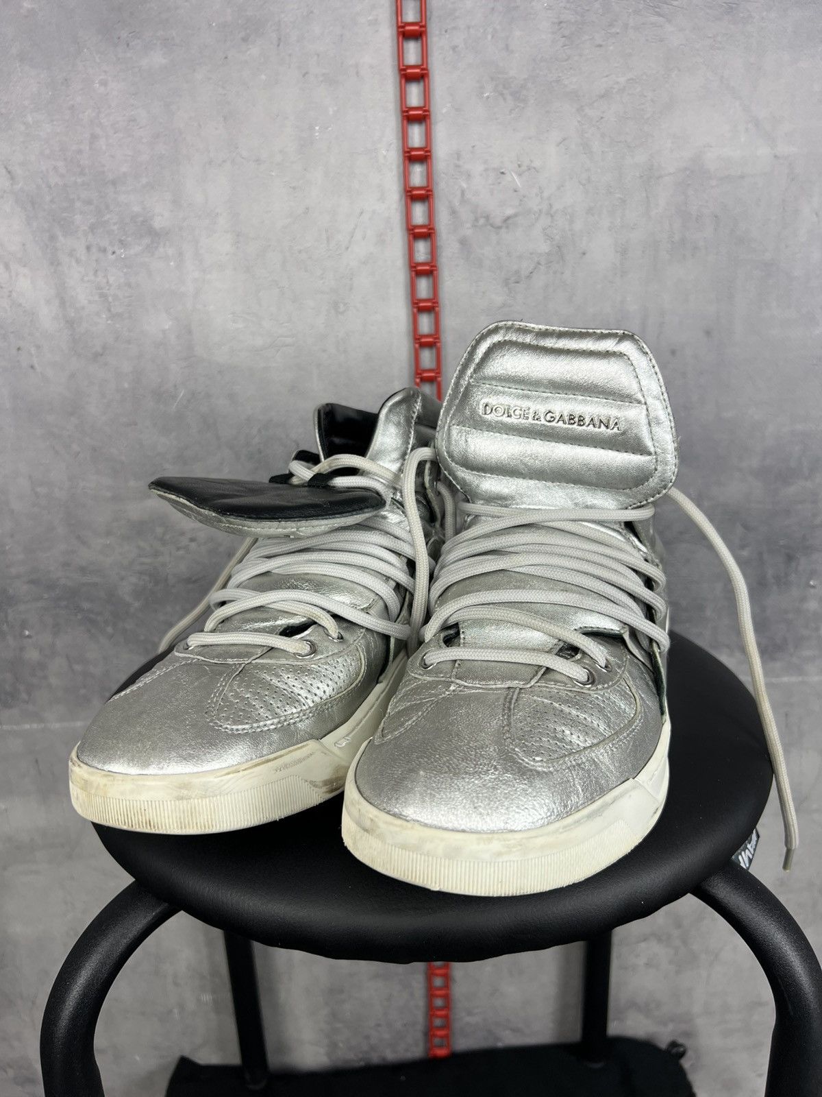 Dolce & Gabbana Dolce & Gabbana Silver Leather High Top Sneakers Size 8,5 Size US 8.5 / EU 41-42 - 23 Thumbnail