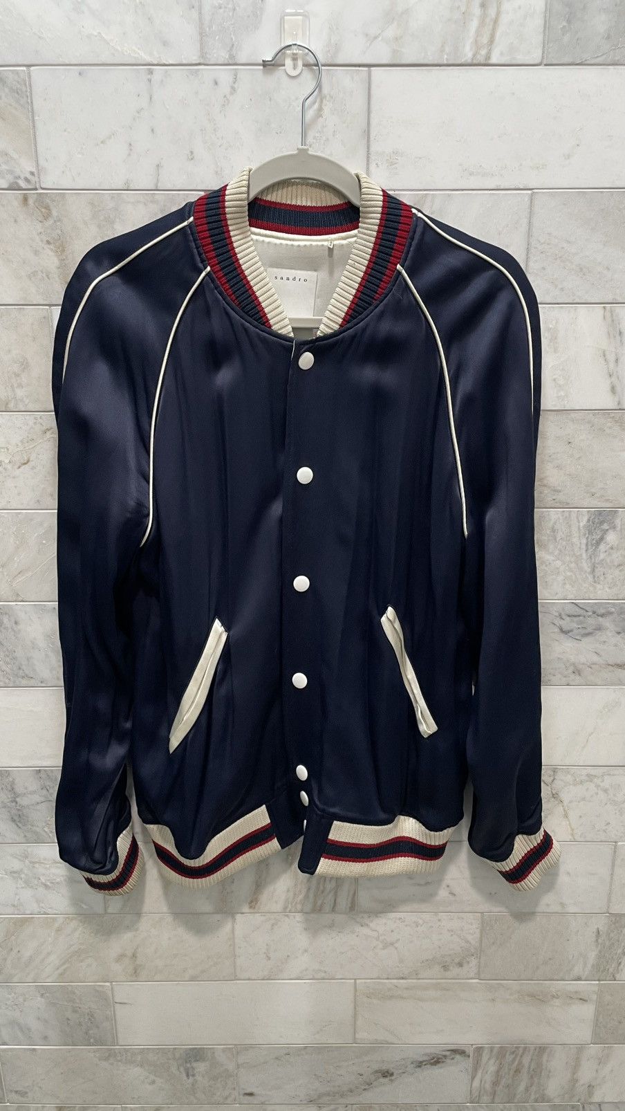 Sandro Sandro Champion Bomber Jacket navy Silk Size US M / EU 48-50 / 2 - 1 Thumbnail