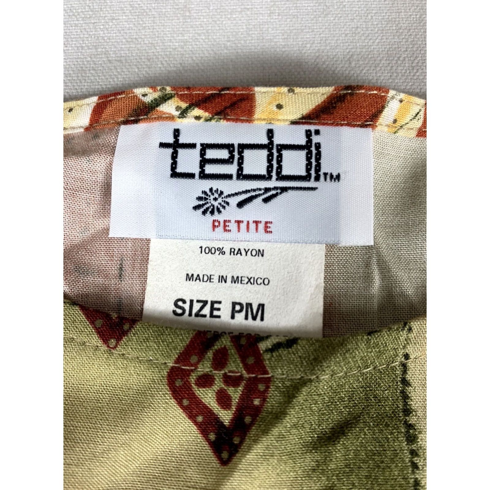 Vintage TEDDI DRESS PETITE WOMENS PM BROWN ORANGE FLORAL RAYON NWT Size M / US 6-8 / IT 42-44 - 3 Thumbnail