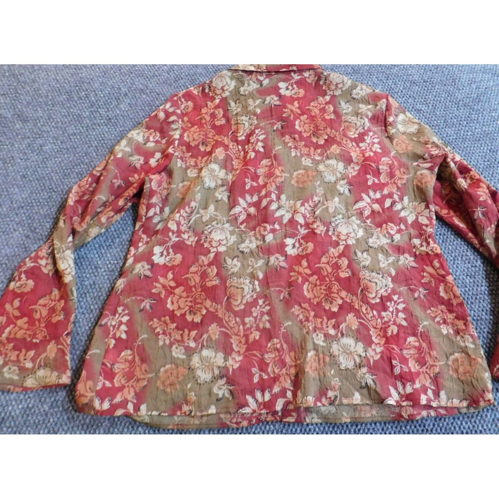 JM Collection JM Collection Button-Up Top Womens 16 Red Floral Long Sleeve Cap Sleeve Crew Neck Button-Up Casual Regular Fit Cotton Polyester Size XXL / US 16-18 / IT 52-54 - 7 Thumbnail