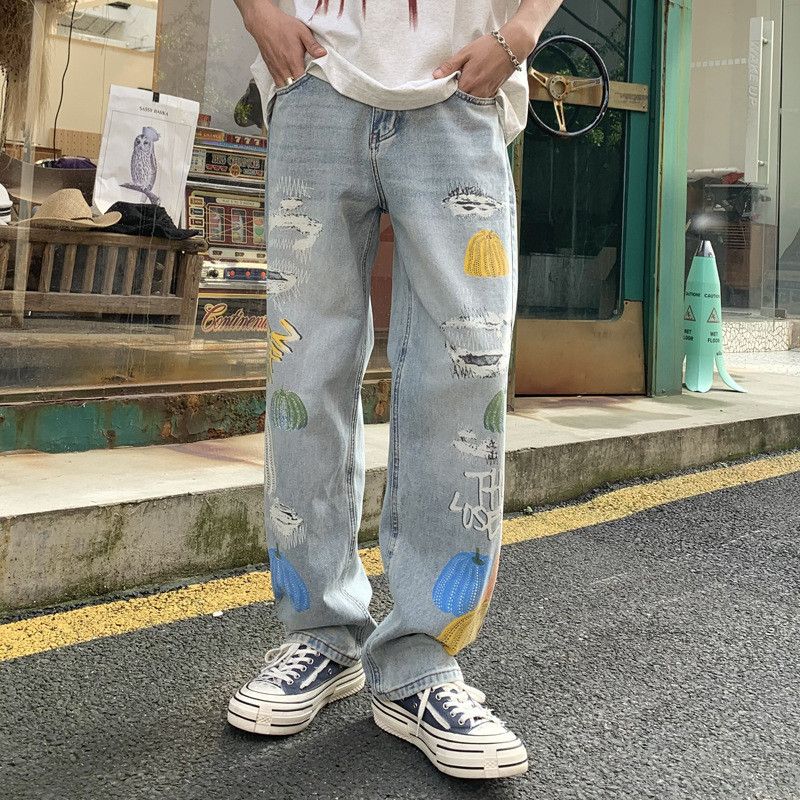 Japanese Brand × Jean Retro loose straight tube graffiti printed jeans Size US 30 / EU 46 - 1 Thumbnail