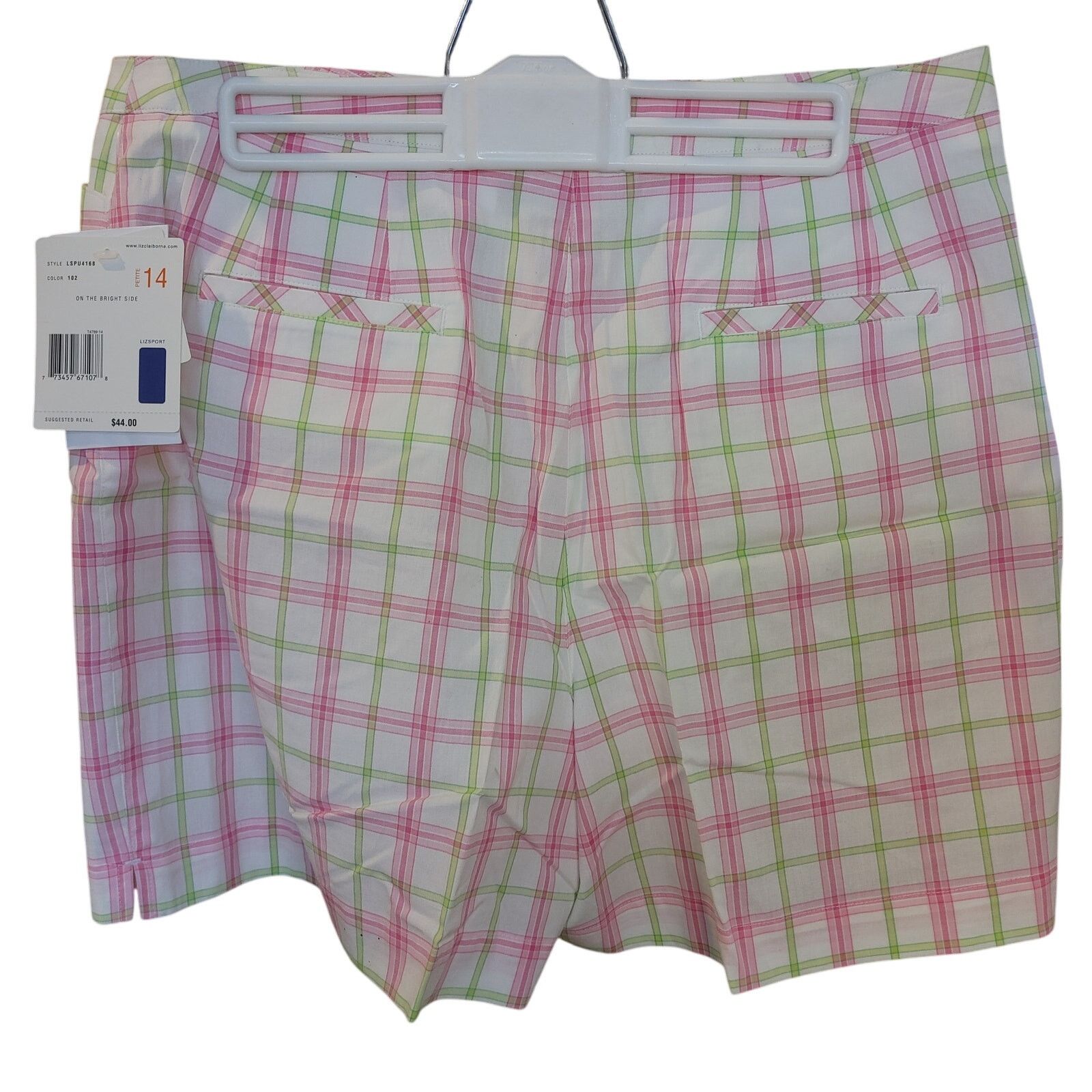 Other Liz Claiborne Womens Petite 14P White/Pink/Green Plaid Short Size 36" / US 14 / IT 50 - 2 Thumbnail