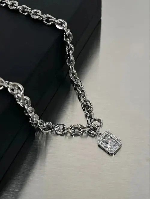 Jewelry × Vintage Retro Punk Vintage Silver Chain Minimal Rhinestone Necklace Size ONE SIZE - 4 Thumbnail