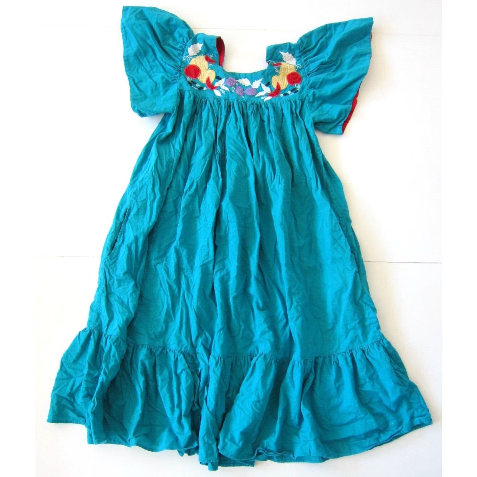 Vintage VINTAGE Lindsey Blake Cotton Blue Embroidered Floral Pocket Long Maxi Kaftan Dress M Size M / US 6-8 / IT 42-44 - 2 Thumbnail