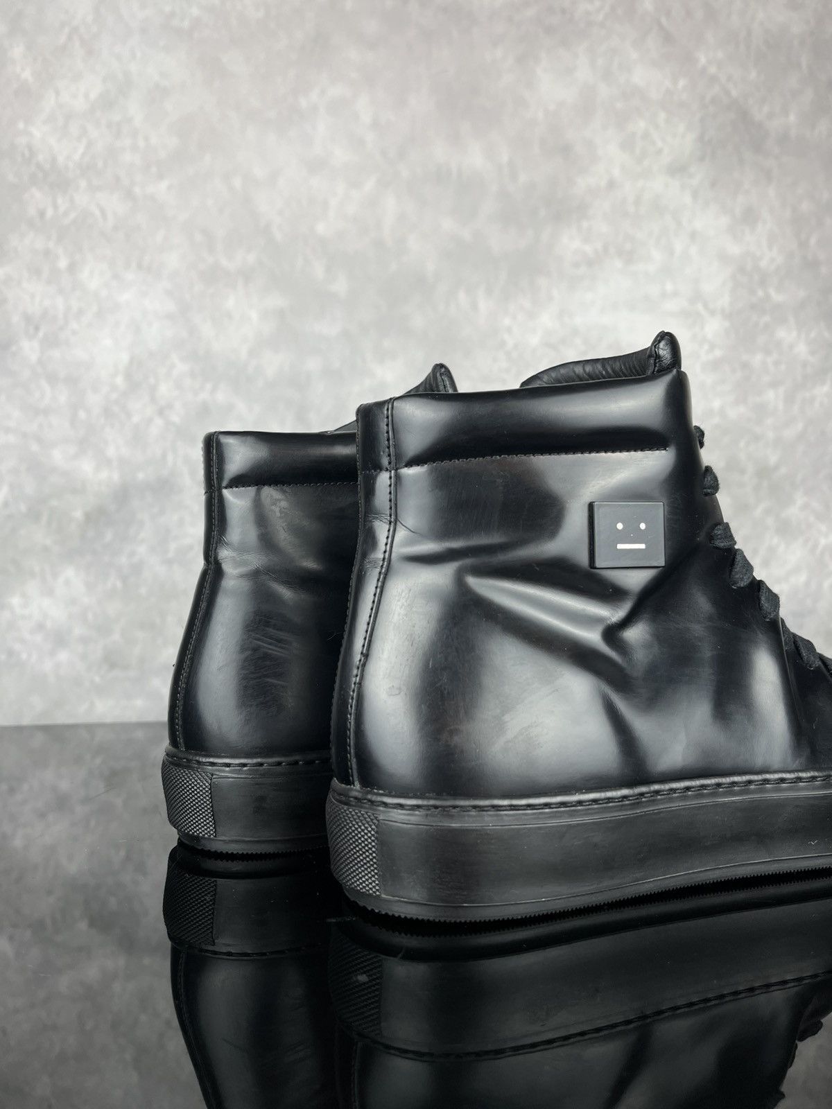 Acne Studios Acne Studios Black Leather Face Patch High-Top Sneakers 41 Size US 8 / EU 41 - 5 Thumbnail