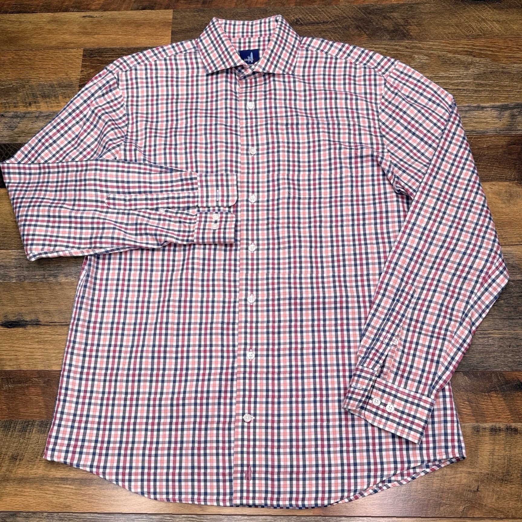 johnnie-O johnnie-O Shirt Mens M Cranberry Blue Orange White Check Button-Up Pocket Stretch Size US M / EU 48-50 / 2 - 2 Thumbnail