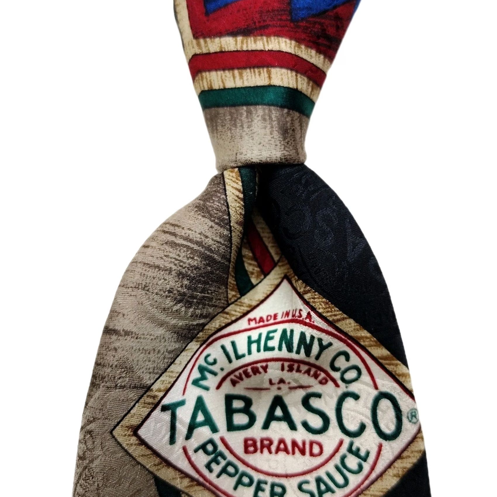 Vintage TABASCO Tie Men 100% Silk 4" Advertising Graphic Design Classic Formal USA Made Geometric Red Classic 57"-60" Styled Designer Mens Size ONE SIZE - 2 Thumbnail