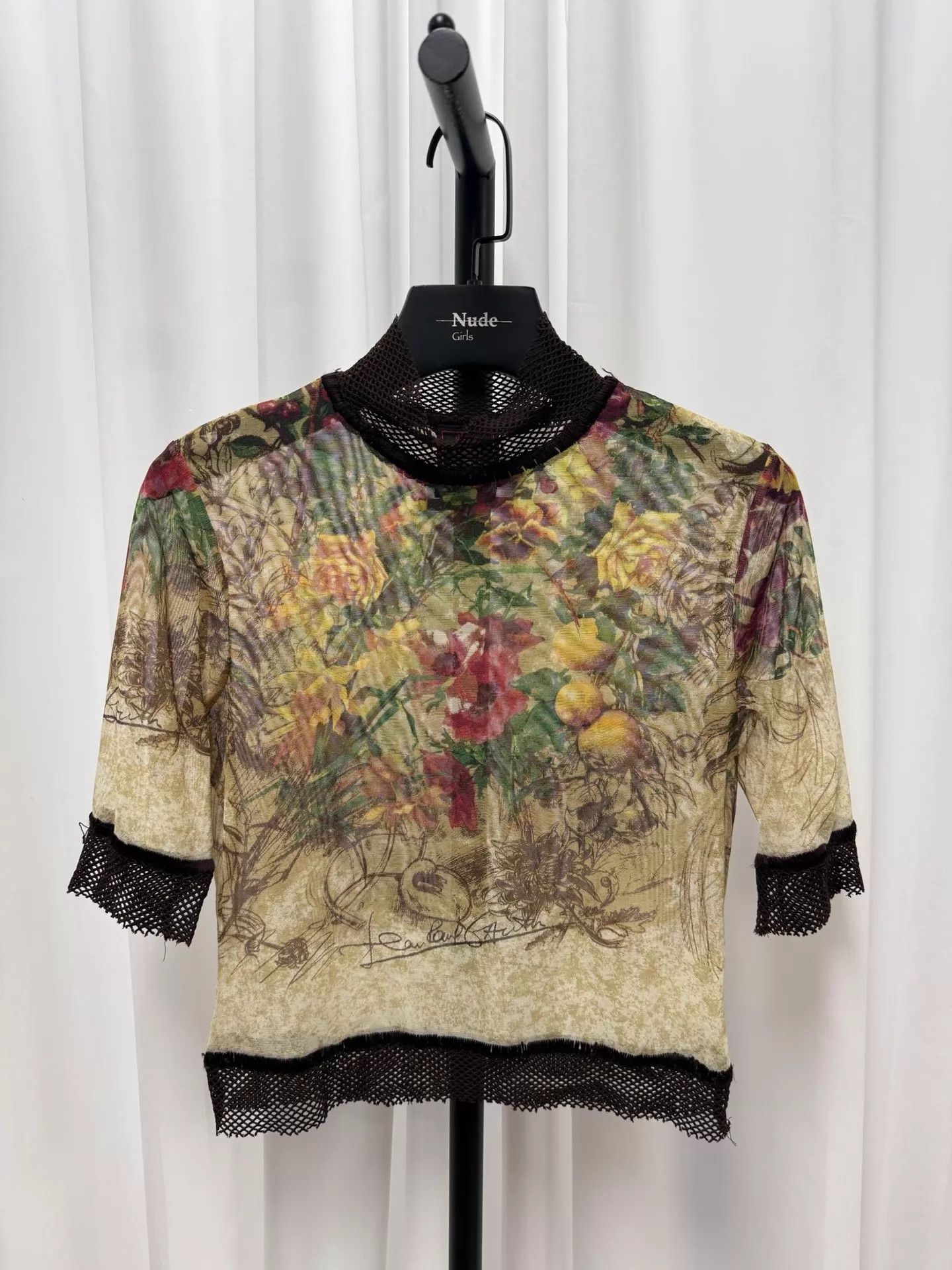 Jean Paul Gaultier JPG Floral Tulle Top Black Mesh Collar/Cuffs 40 Size S / US 4 / IT 40 - 1 Thumbnail