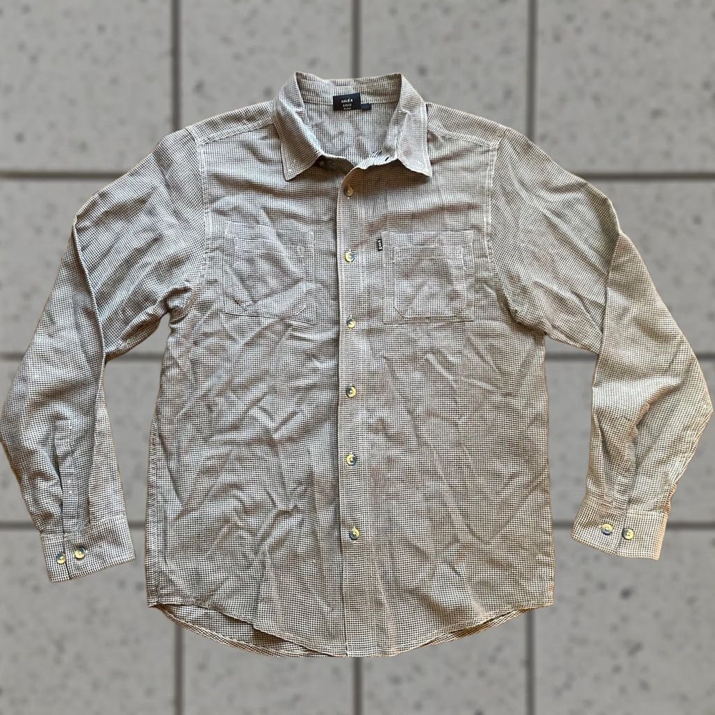 KAVU KAVU Mens Medium Button Up Shirt Long Sleeve Cotton Houndstooth Brown Size US M / EU 48-50 / 2 - 1 Thumbnail