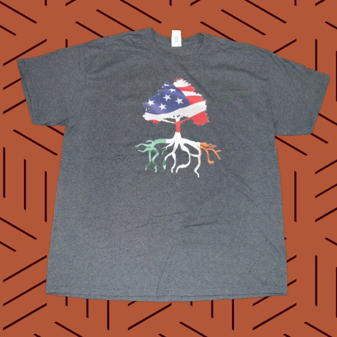Gildan GILDAN Irish American T-Shirt Adult XL Gray Family Tree Crew Neck Short Sleeve Cotton Blend Size US XL / EU 56 / 4 - 1 Thumbnail