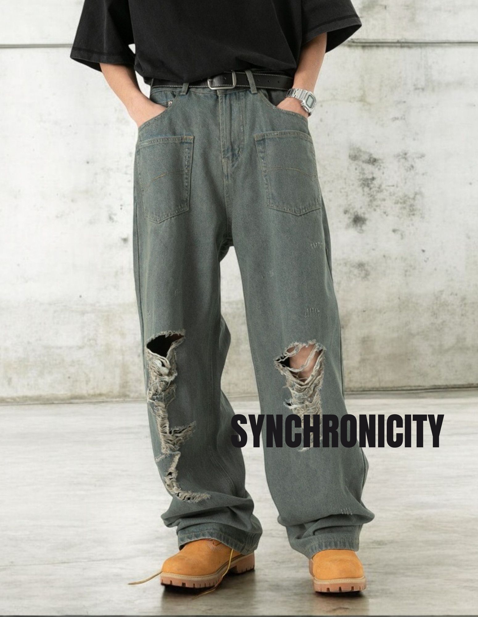 Oversized ripped jeans sale