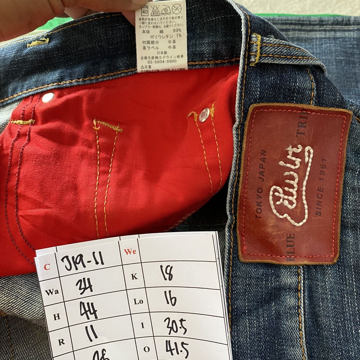 Japanese Brand Vintage Edwin Blue Trip Distressed Leather Pocket Jeans w34 Size US 34 / EU 50 - 12 Thumbnail