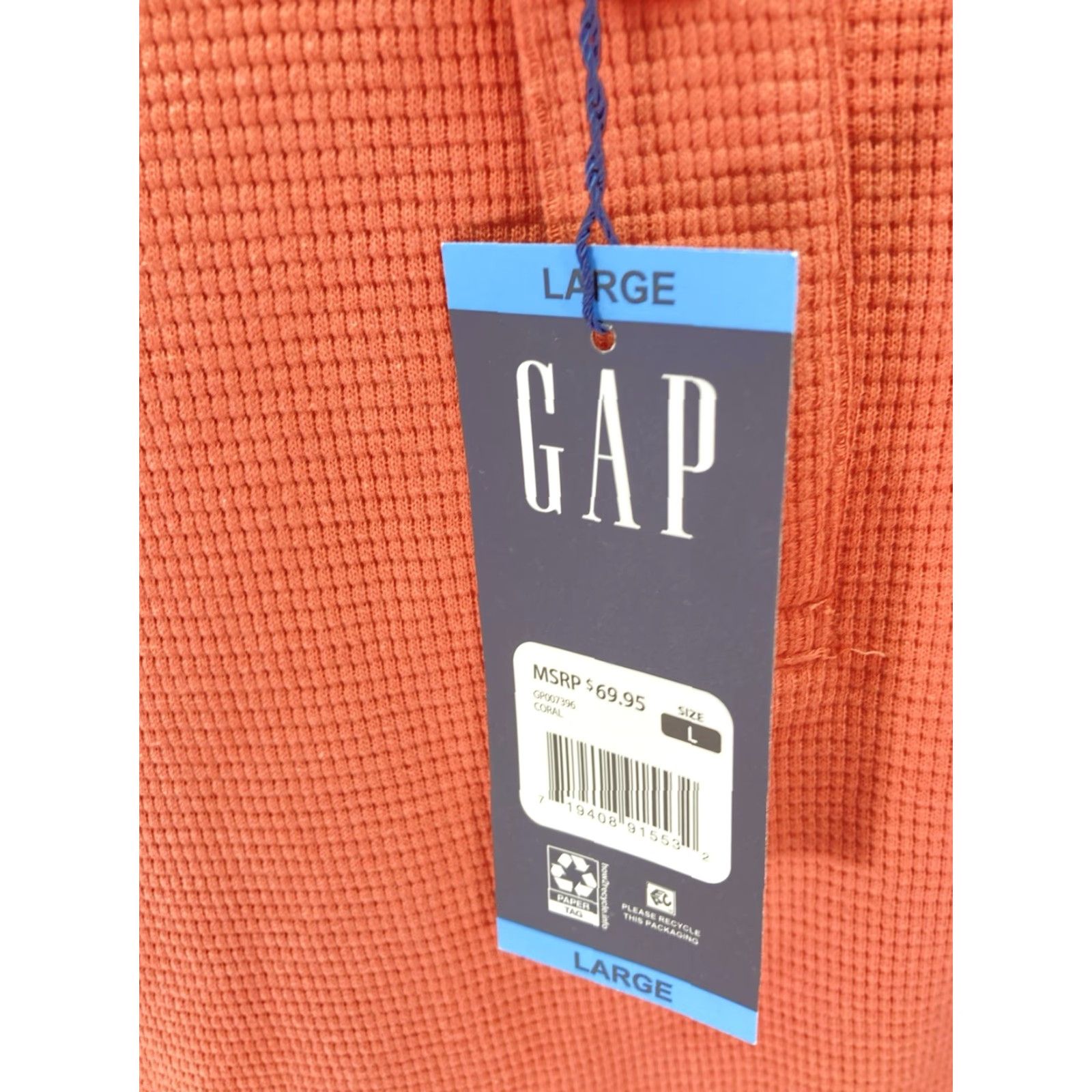 Gap Gap Hoodie Shirt Men L Coral Waffle Henley Pullover Long Sleeve NWT Size US L / EU 52-54 / 3 - 5 Thumbnail