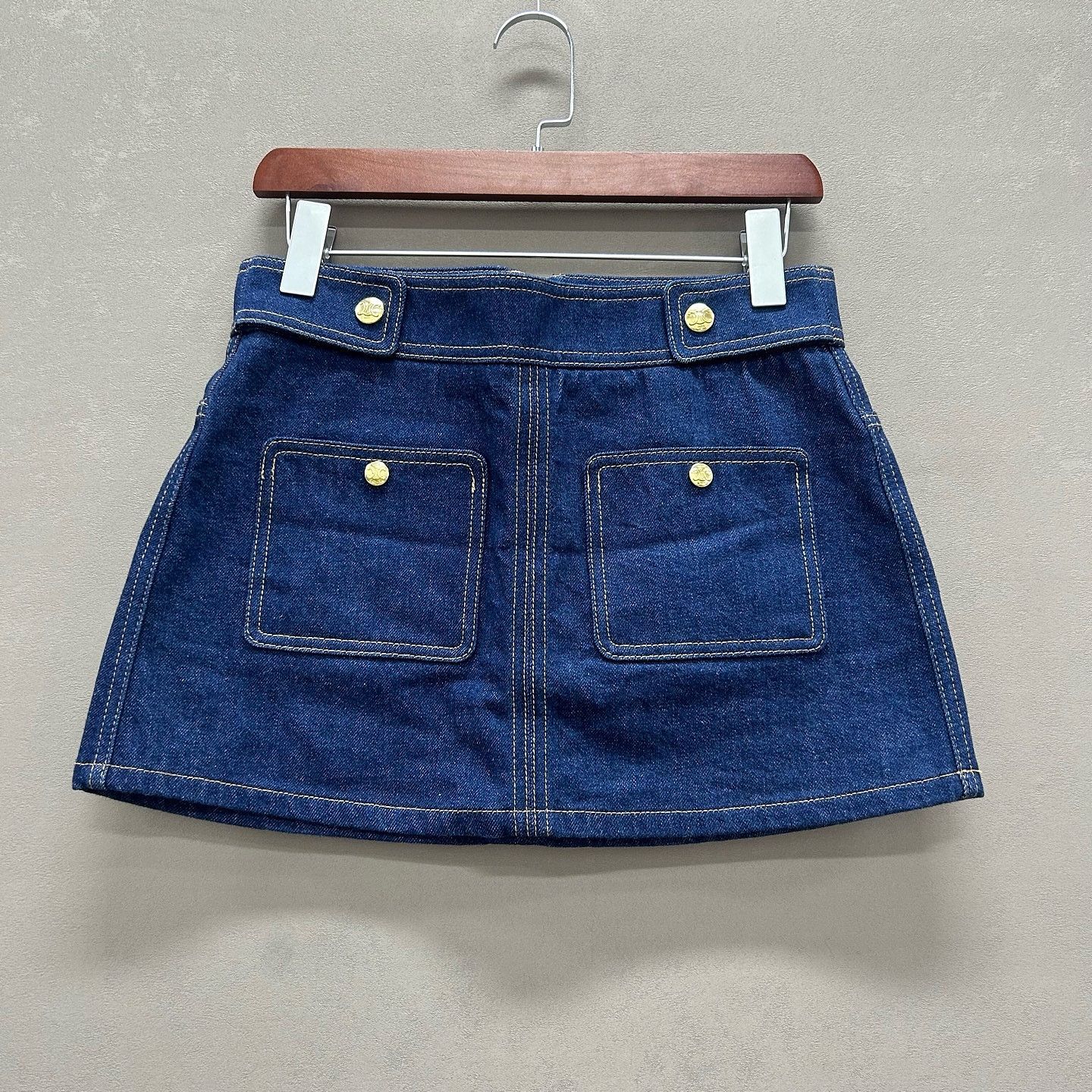 Celine Celine Gold Button Denim Mini Skirt Size 25 Size 25" / US 0 / IT 36 - 1 Thumbnail