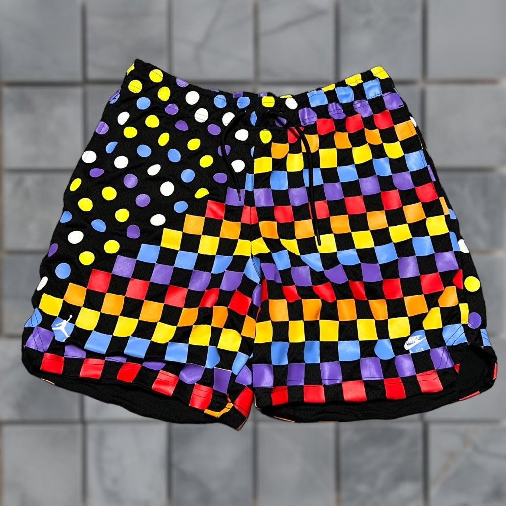 Jordan Brand Nike Air Jordan Shorts Mens Medium Retro 3 Rainbow AOP Checkerboard Gym Size US 31 - 1 Thumbnail